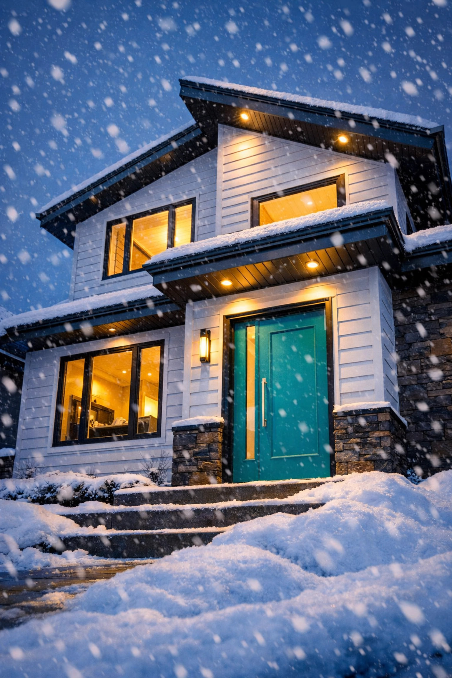 Energy-efficient Saskatoon home exterior designed for durability and comfort during extreme winter weather.