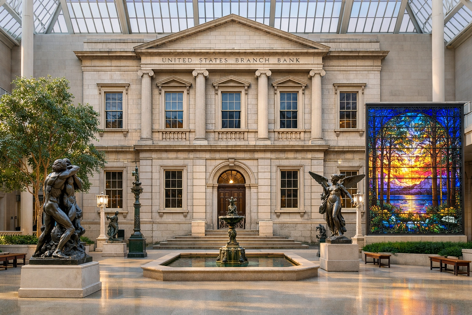 Vibrant Tiffany stained glass at the Met, highlighting unique indoor photo spots in Manhattan.