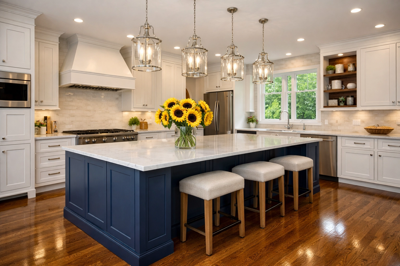 Spotless modern kitchen in Weston MA, a clean family sanctuary managed by professional cleaners.