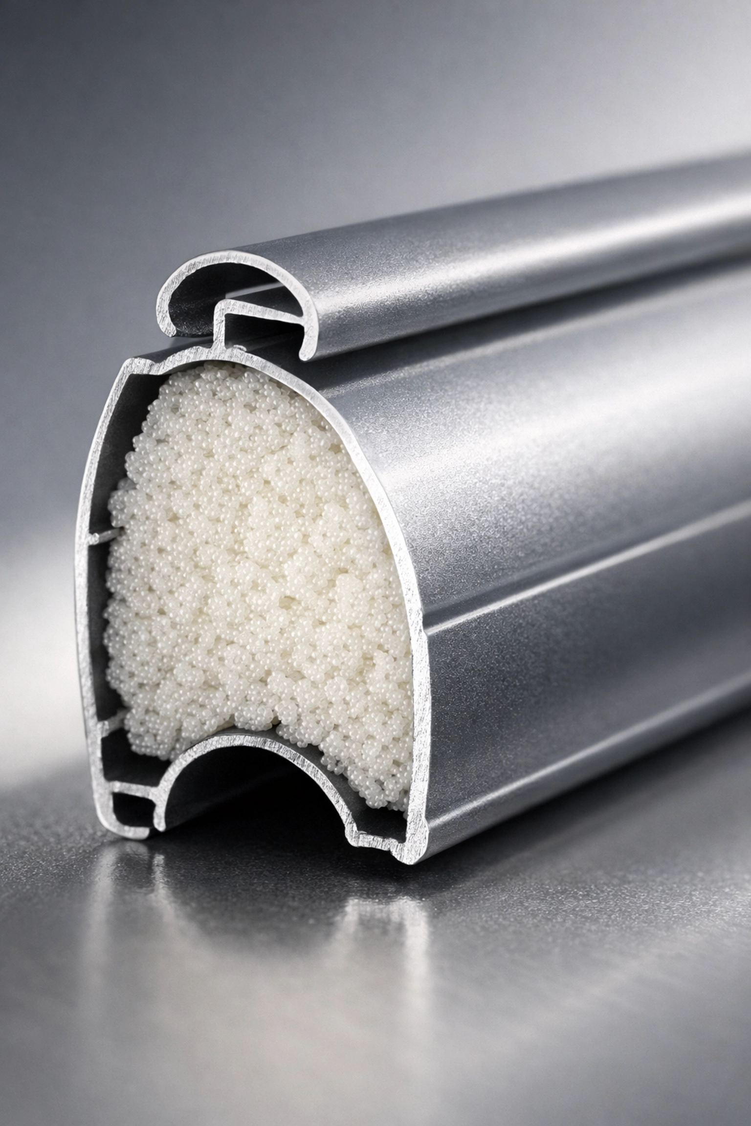 Isolierter Rollladen Wien im Querschnitt zeigt die thermische Dämmung für bessere Energieeffizienz.