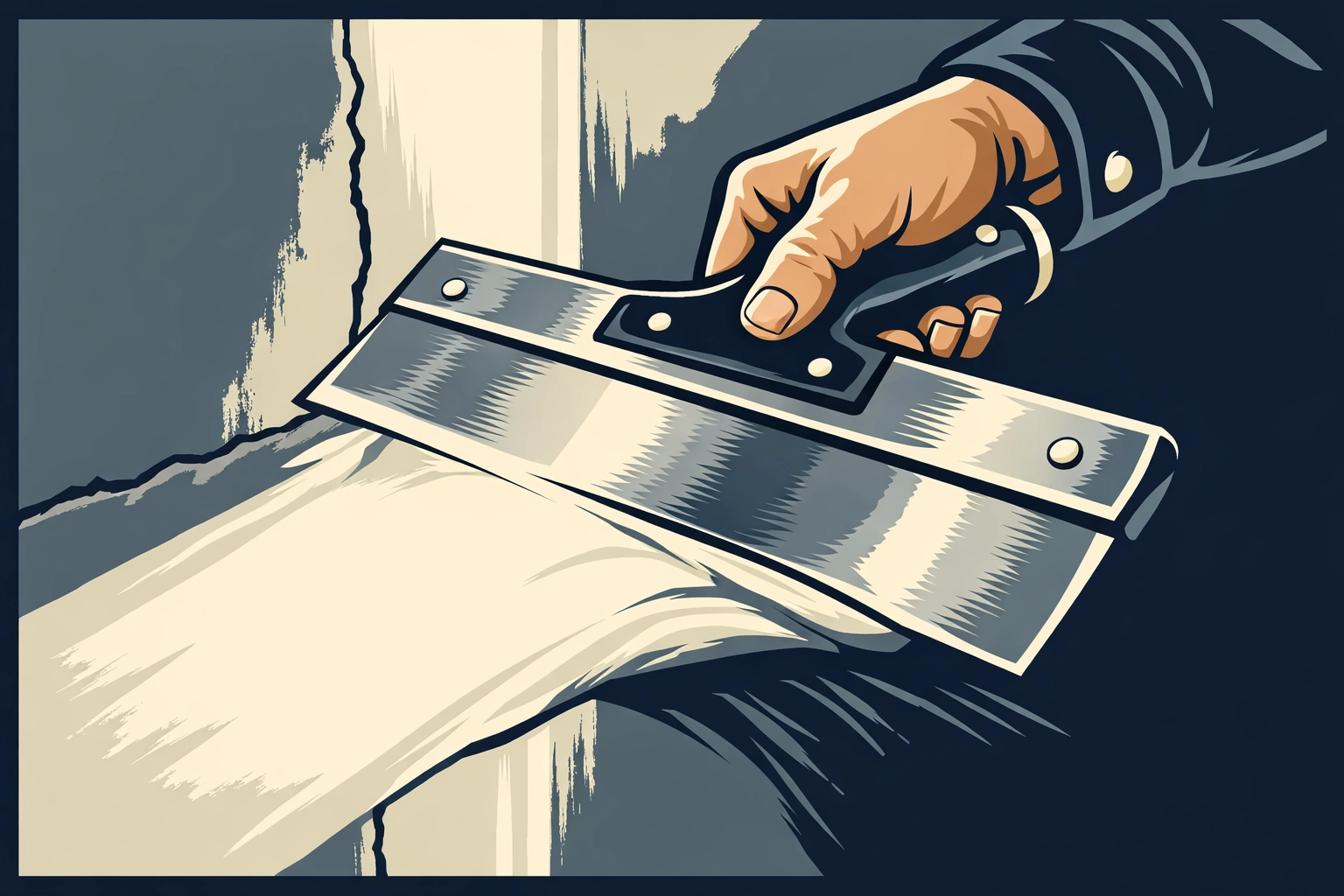 Expert drywall mudding using a taping knife and feathering technique for a seamless, smooth wall finish.