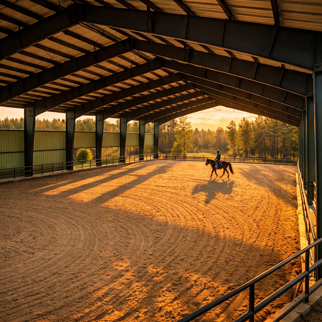 Covered riding arena construction financed through specialized equestrian loans