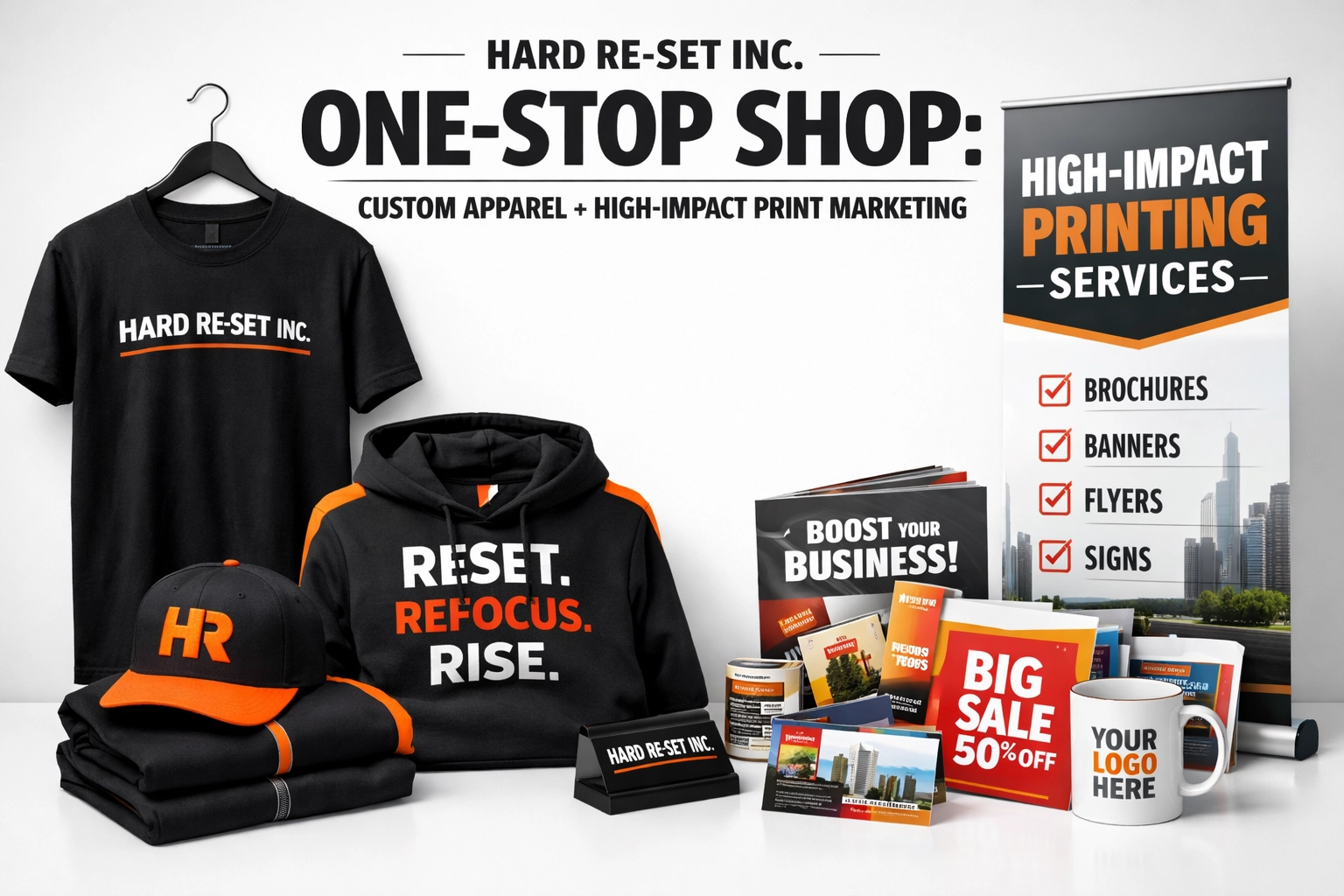 [HERO] Hard Re-Set Inc. One-Stop Shop: Custom Apparel + High-Impact Print Marketing