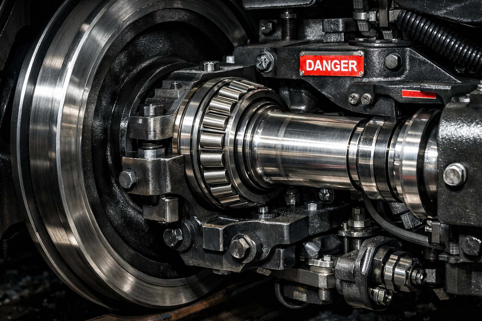 Close-up of LRT train wheel bearing assembly affected by spalling issues causing fleet shortage