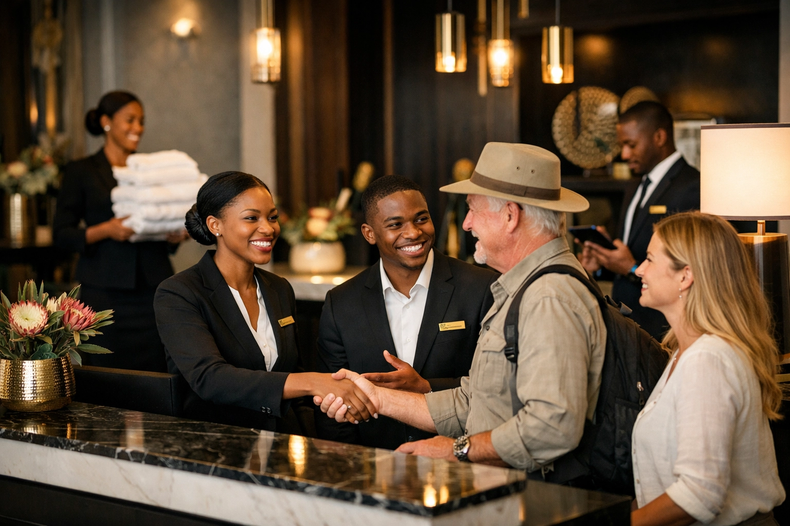 Well-staffed hotel reception providing excellent guest service at SA boutique lodge