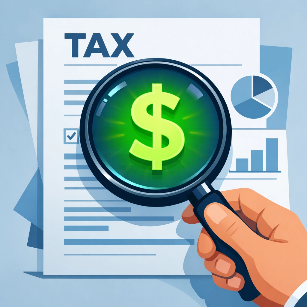 Magnifying glass over documents showing personalized tax preparation New Haven deep-dive analysis.