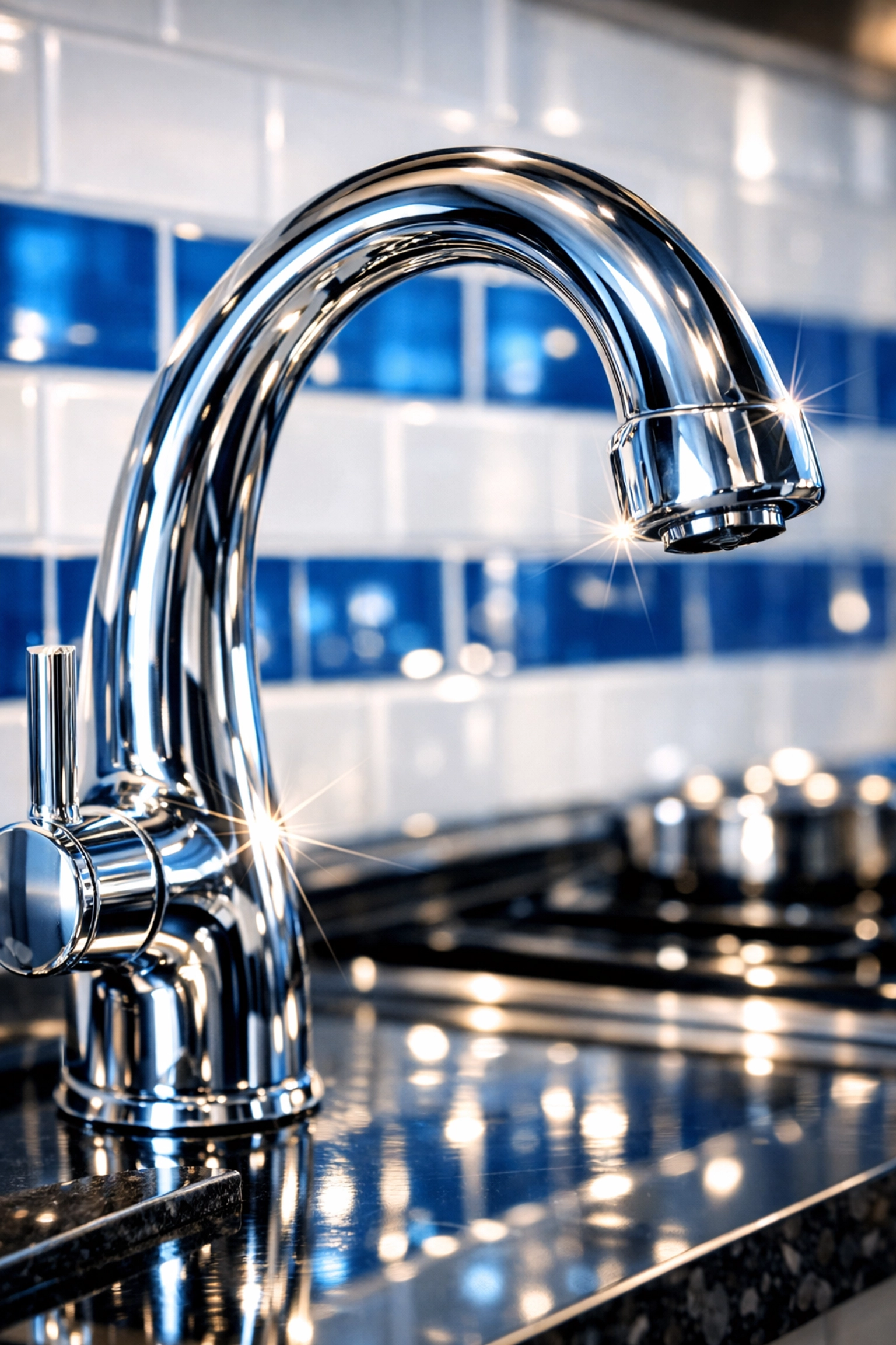 Sparkling chrome faucet and clean stovetop maintained with eco-friendly non-toxic cleaners.