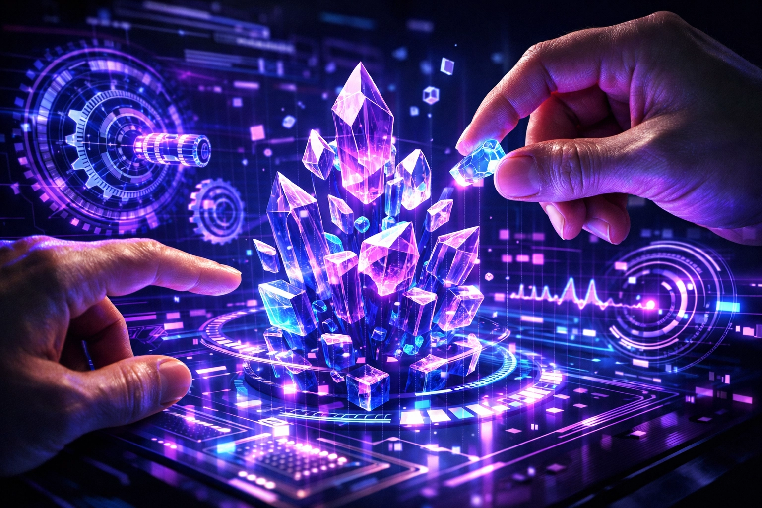 A professional interacting with custom AI solutions and complex digital workflows to improve business efficiency.