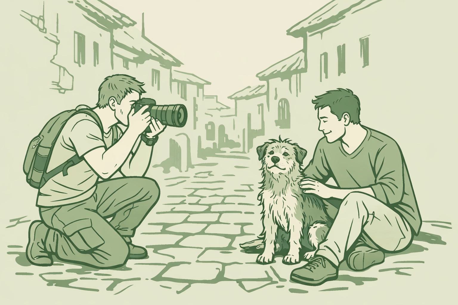 Gay couple documenting abandoned street dog in Peru for animal rescue awareness project