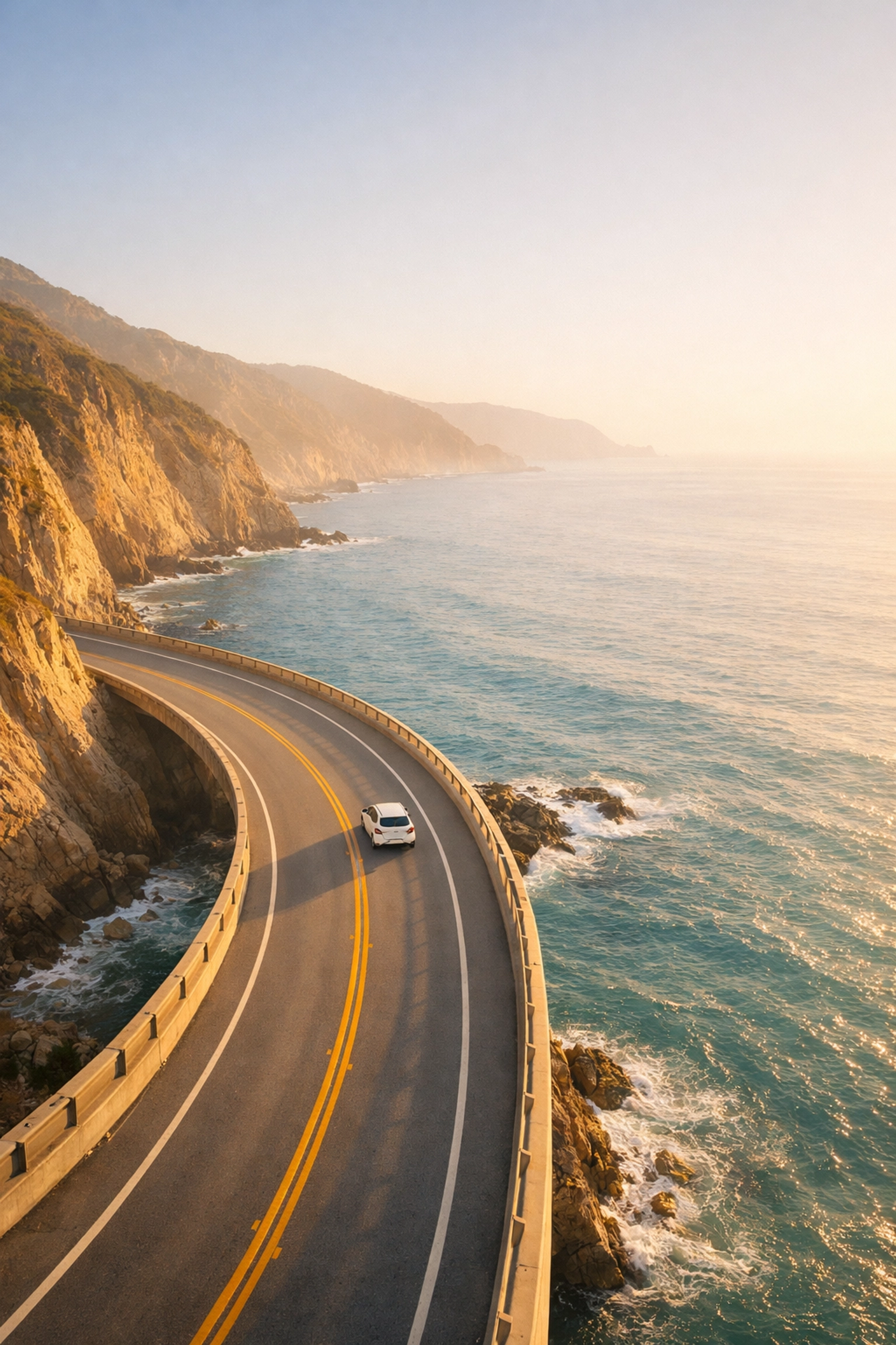 Scenic coastal highway representing freedom to drive and travel after sciatica relief
