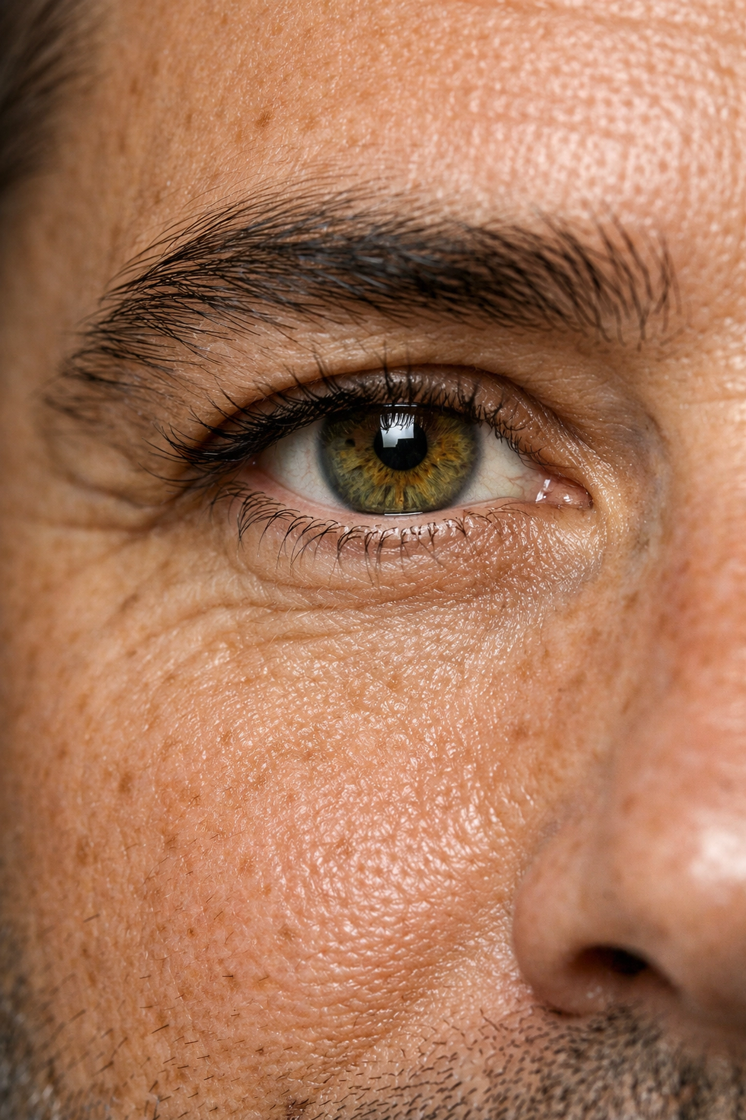 Extreme close-up showing sharp detail and clarity in a high-resolution professional headshot.