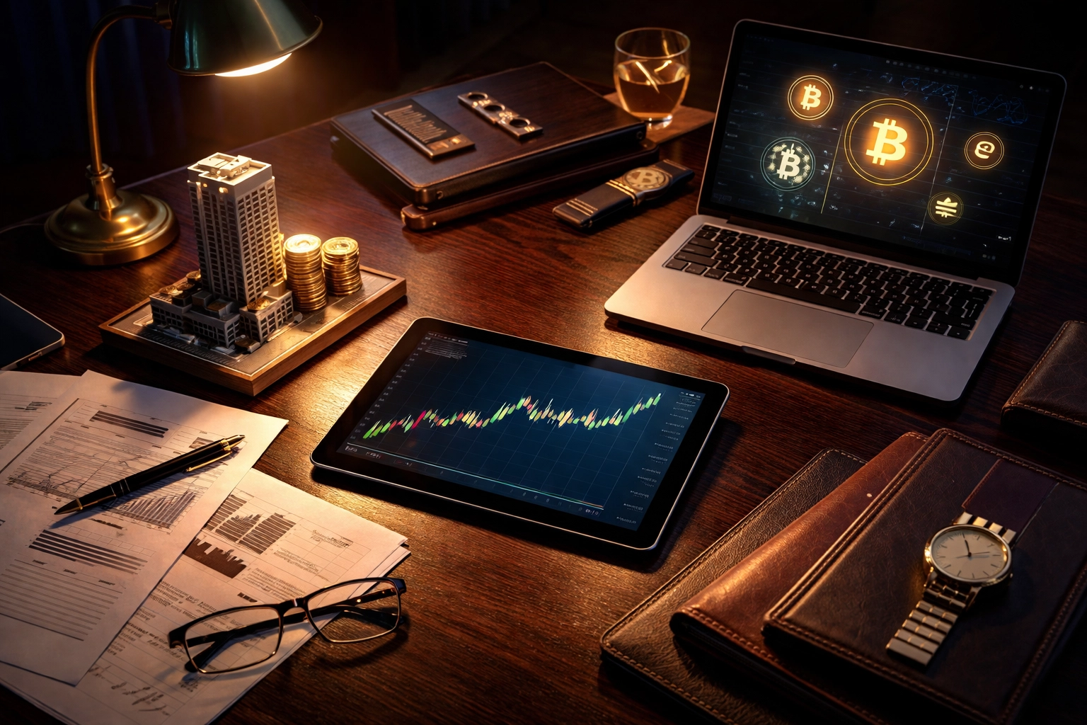 Accredited investor's workspace with portfolio management tools for 40/30/30 model implementation