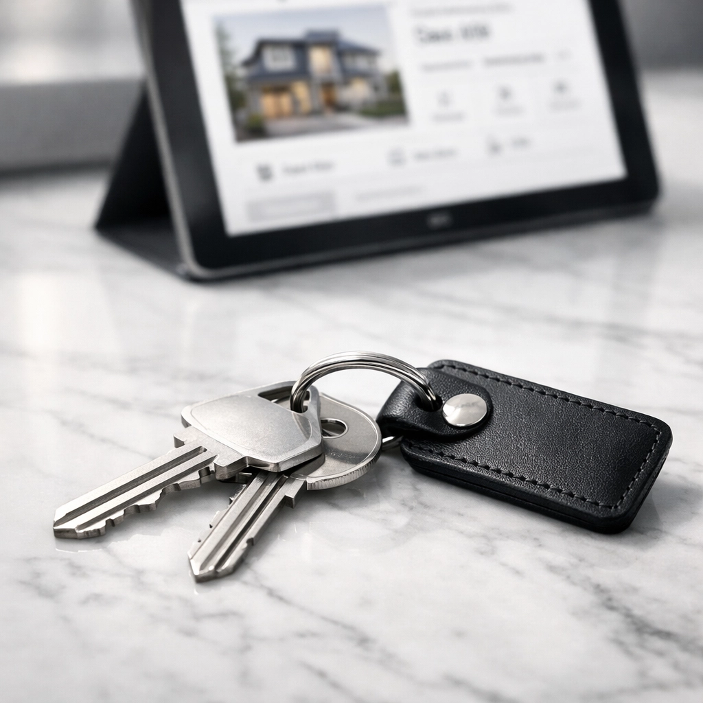 Modern house keys on a marble counter, representing financial preparation for NC homeownership.