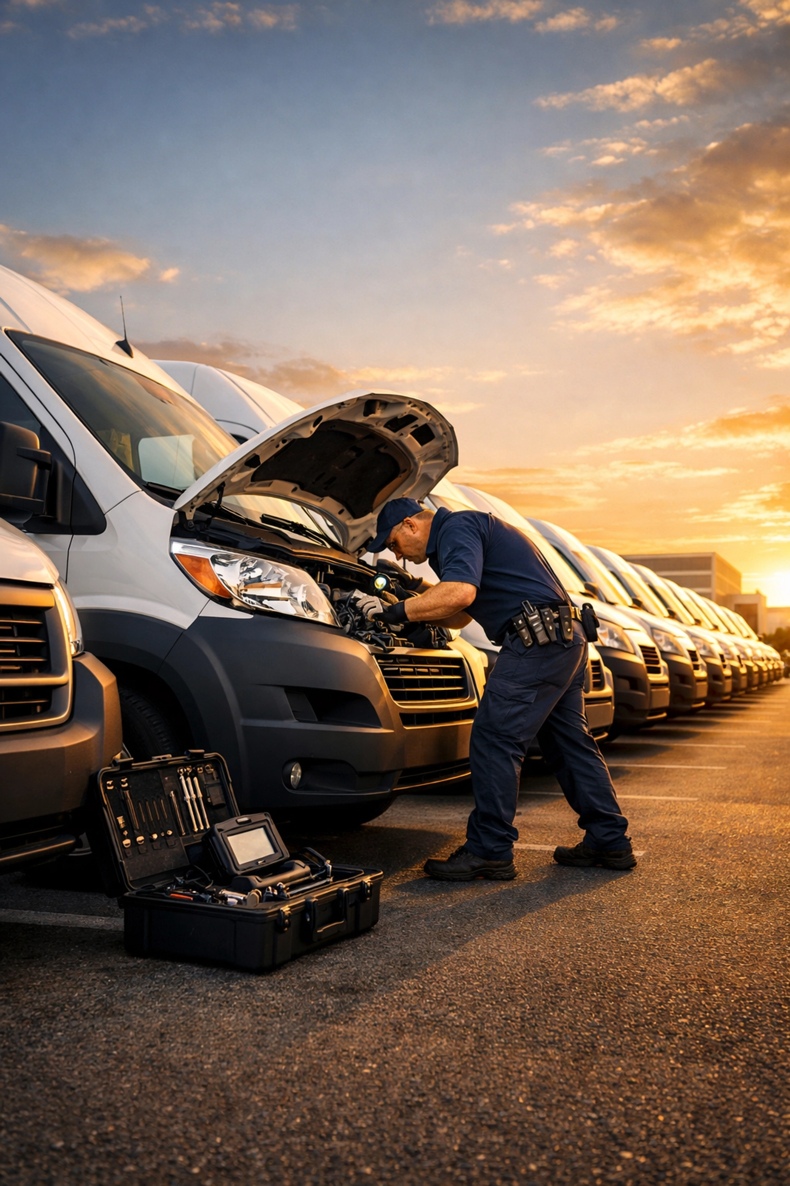 Professional fleet maintenance services on-site for commercial delivery vans in Green Bay, Wisconsin.