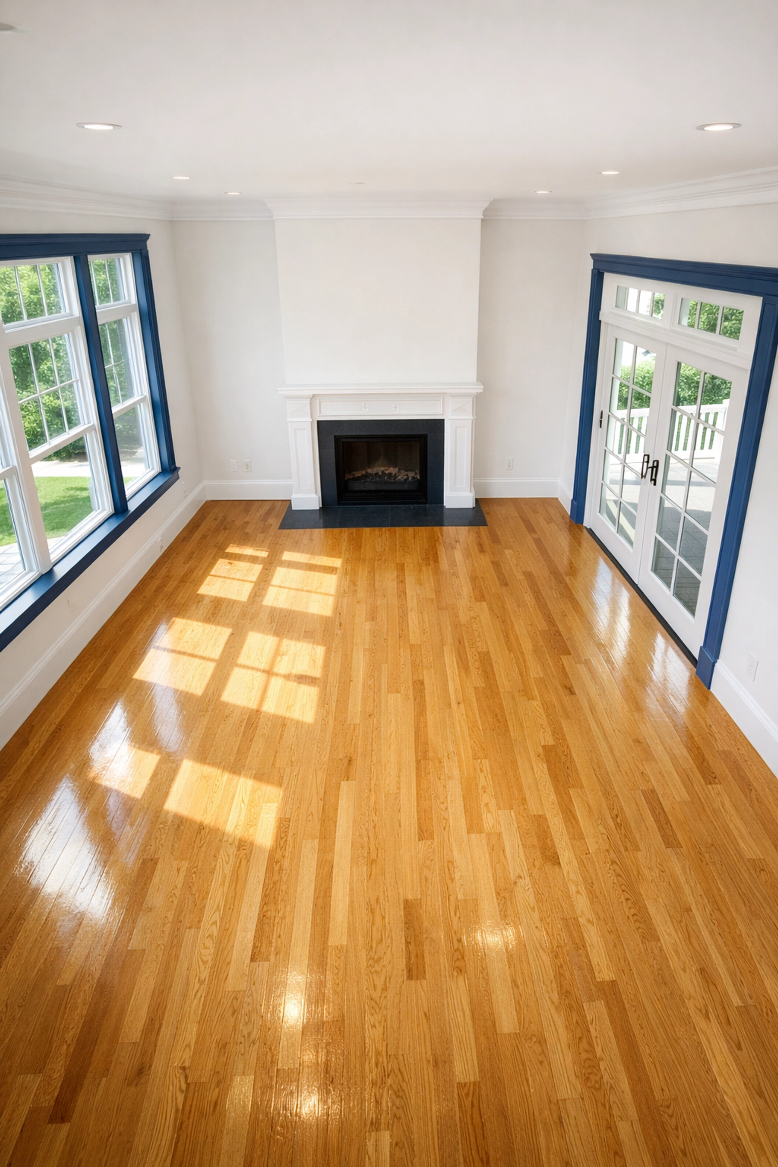 Clean and sanitized empty living room in Massachusetts after professional move-in cleaning.