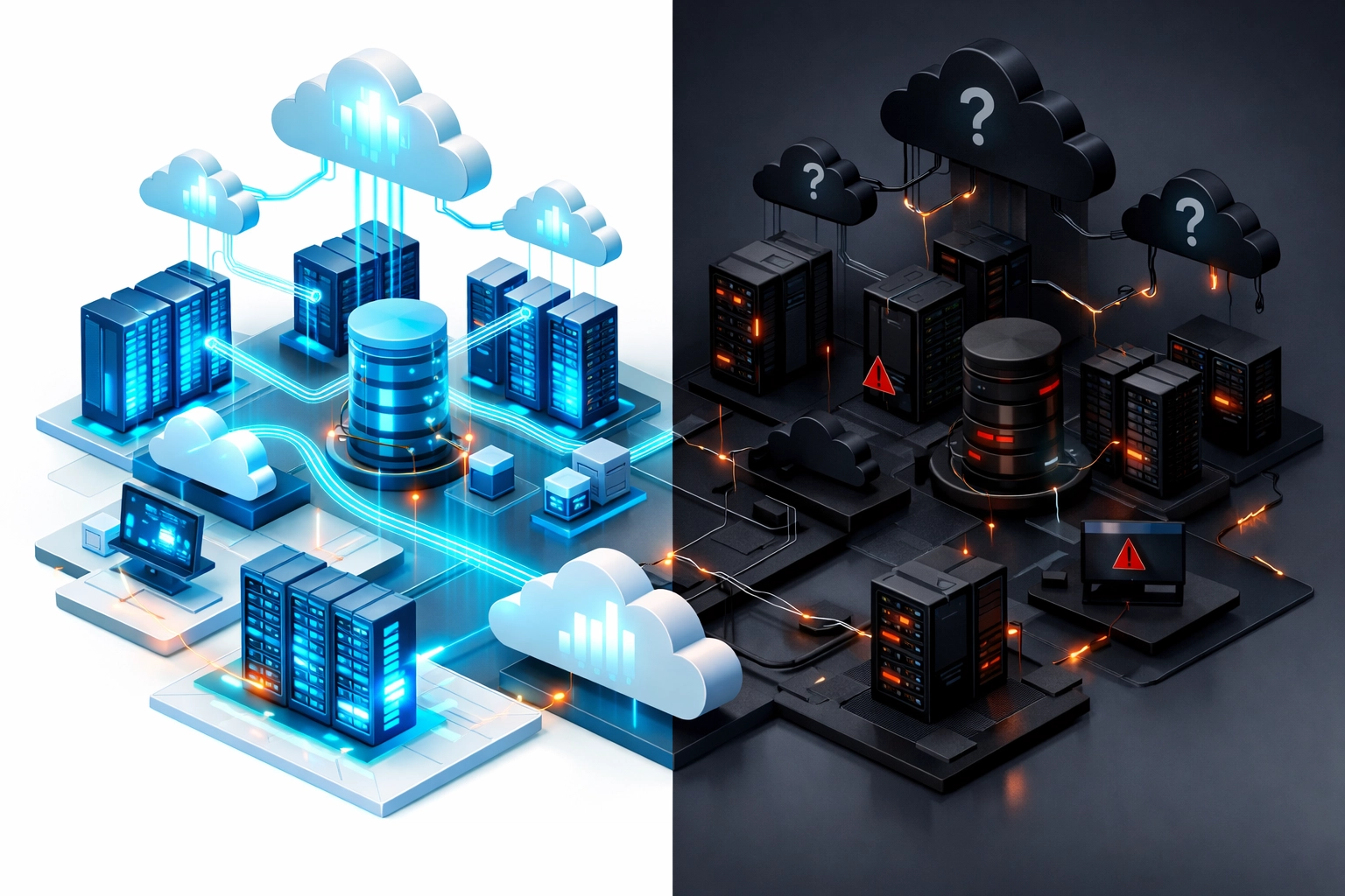 ServiceNow ITOM infrastructure showing complete visibility vs 40% invisible assets affecting discovery