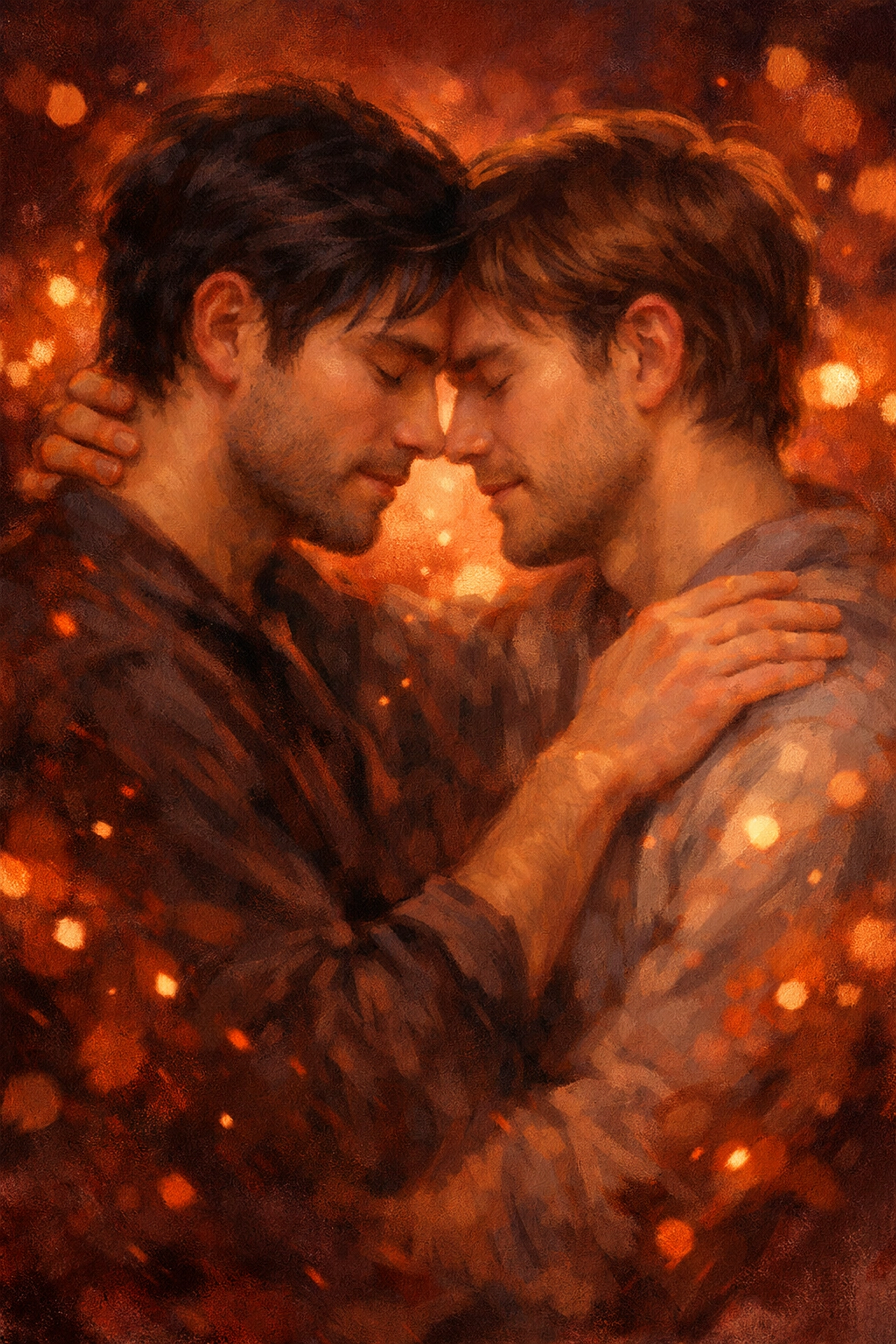 Two men in intimate embrace showing emotional connection in MM romance