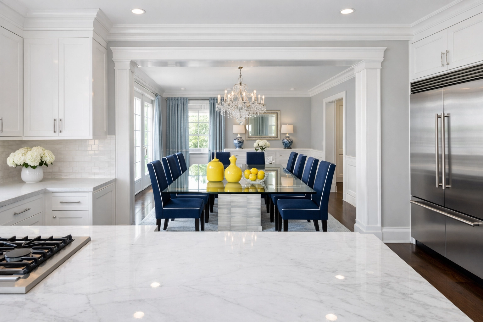 Spotless luxury dining area and kitchen following professional house cleaning Boylston MA.