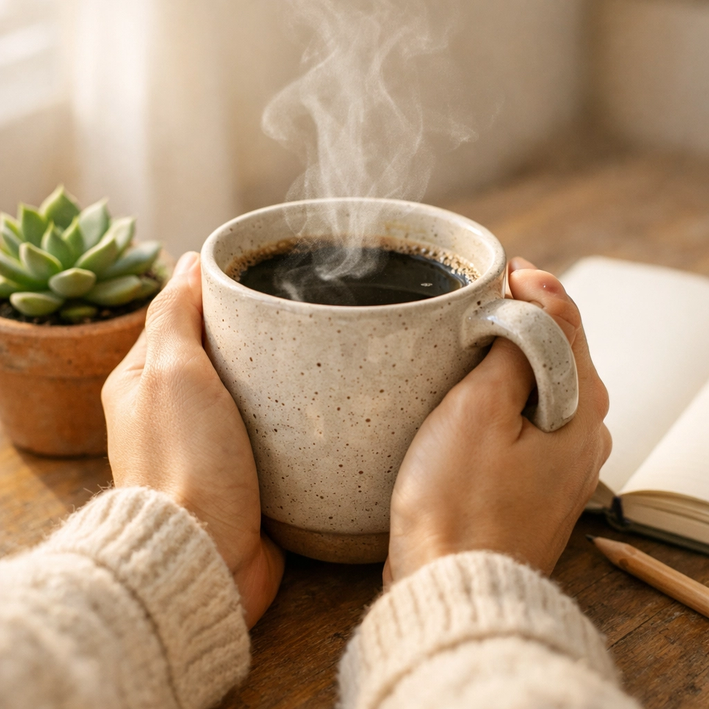 A person holding a warm drink while planning a fresh start in their Texas DWI recovery journey.