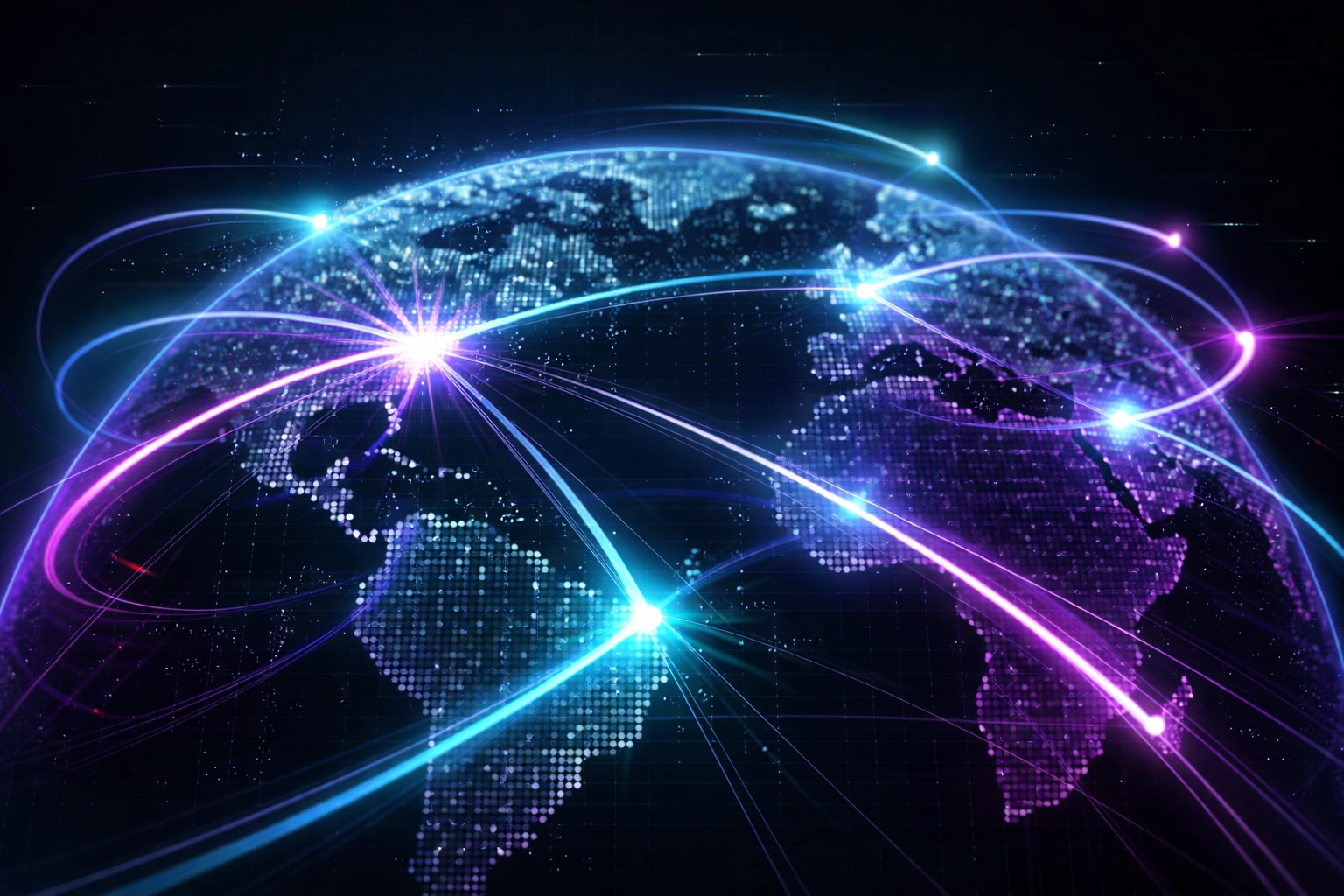 Glowing orbs cross a digital globe instantly, illustrating real-time global stablecoin payment settlements and 24/7 liquidity