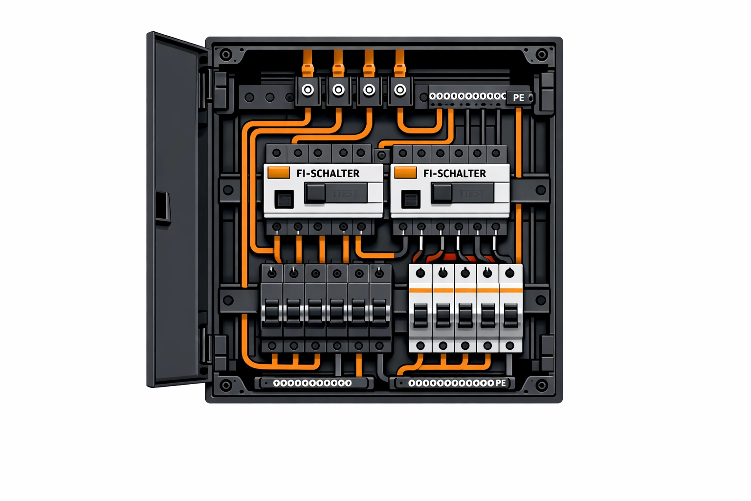 Elektrischer Verteilerkasten mit FI-Schalter und Sicherungen für Wärmepumpe