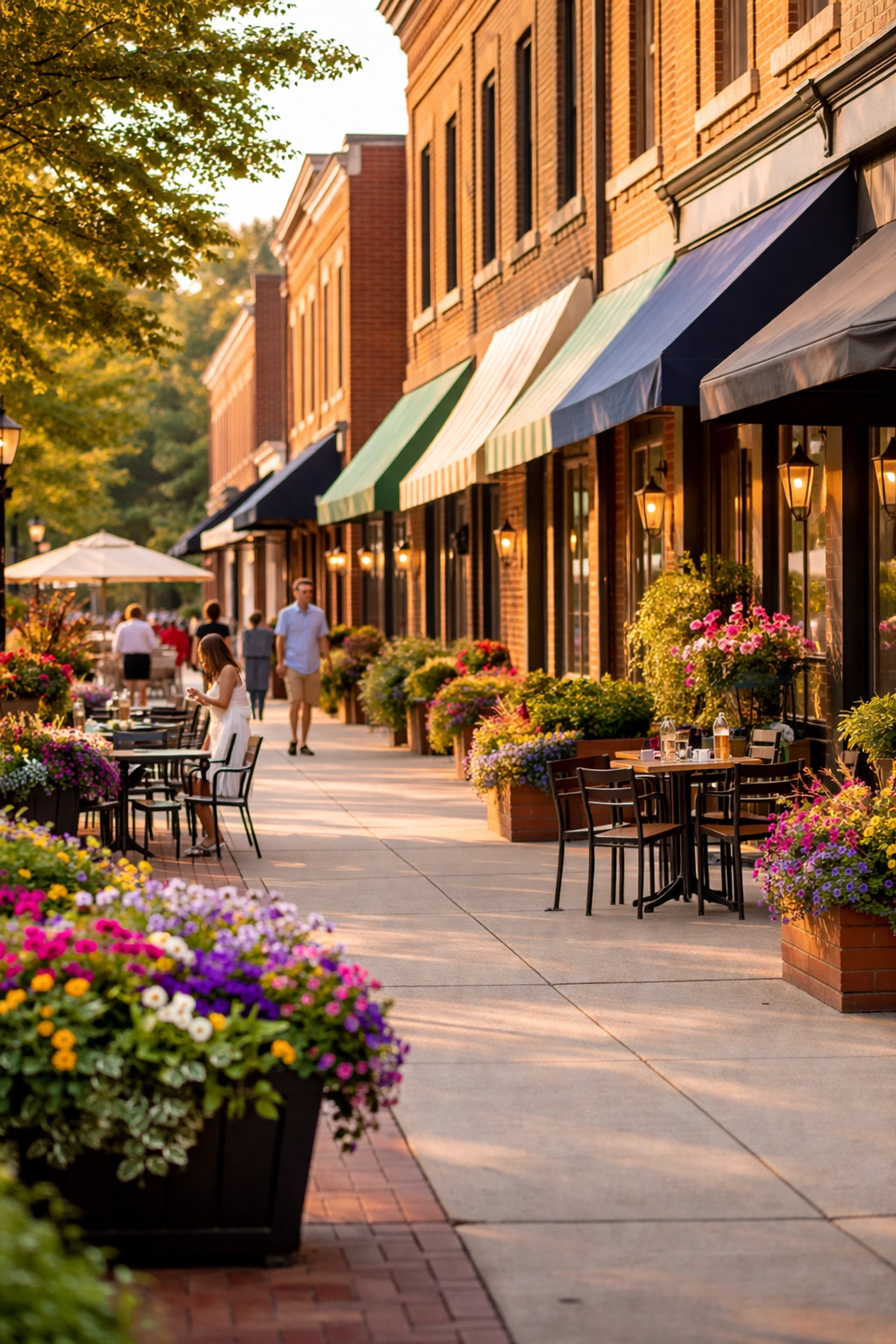 Moorestown Main Street with boutique shops, outdoor cafes, and walkable lifestyle in South Jersey community.