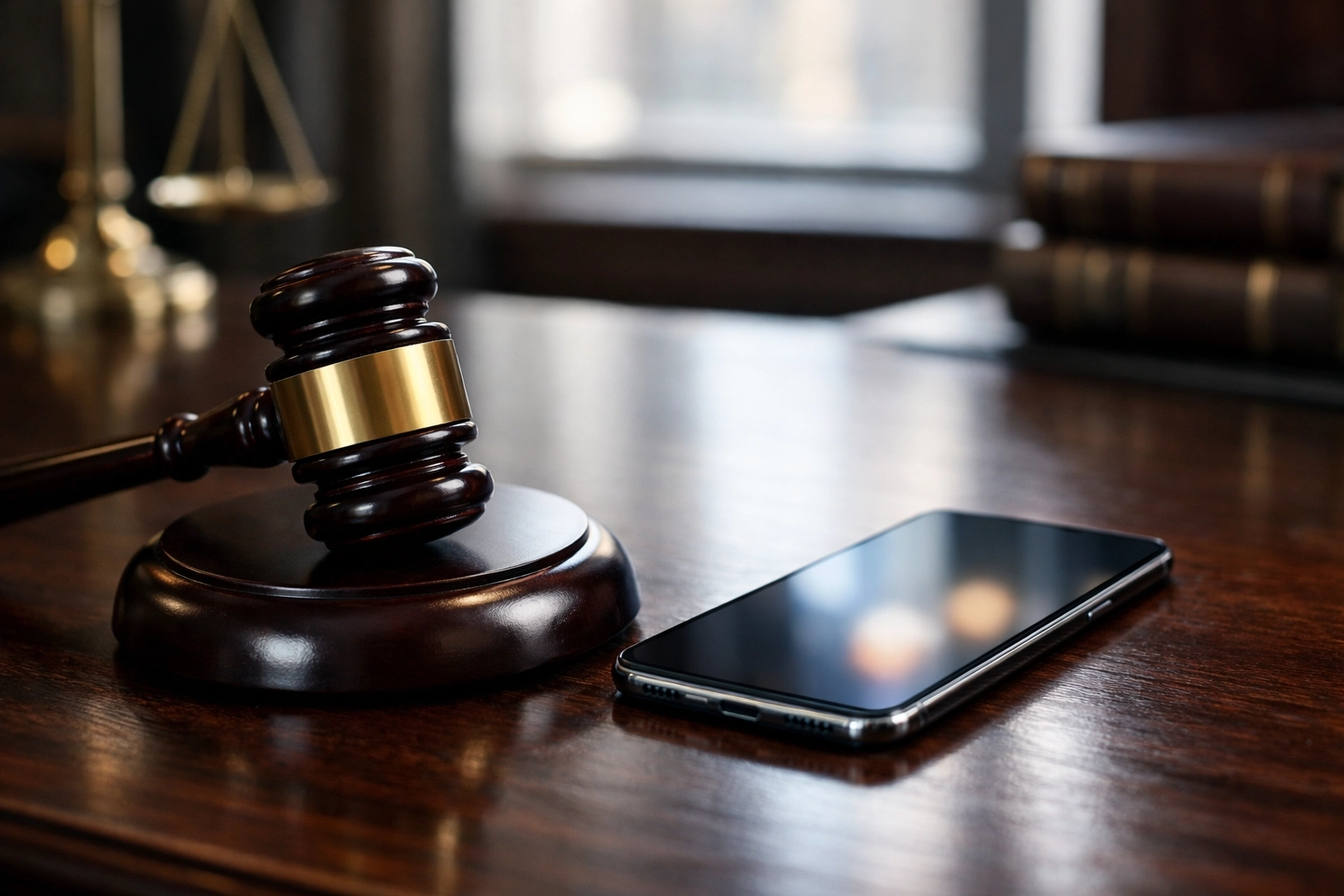 Legal gavel and smartphone symbolizing court rulings on social media platform liability.