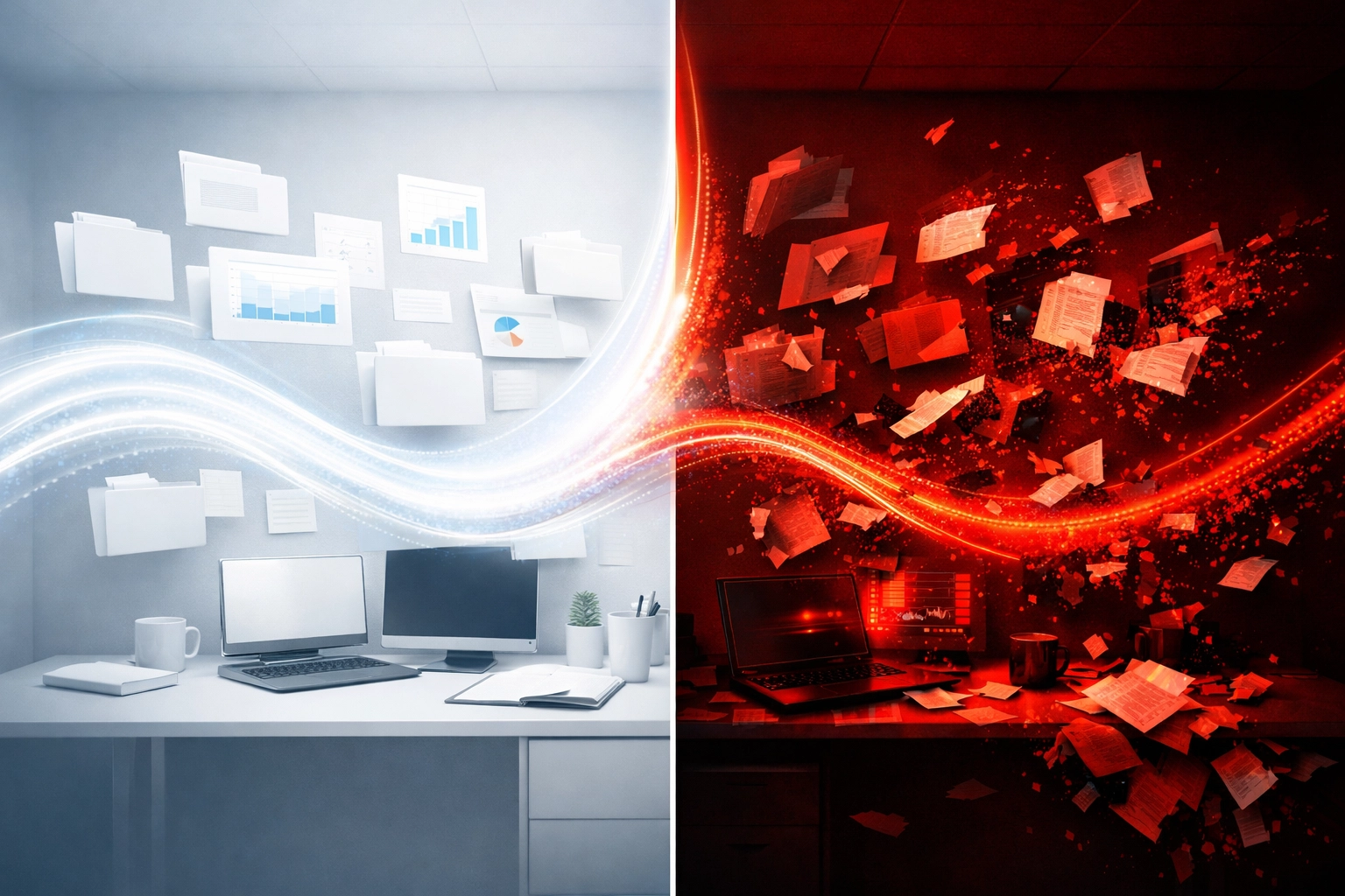 Business data transformation from organized files to chaos during ransomware or sync disaster