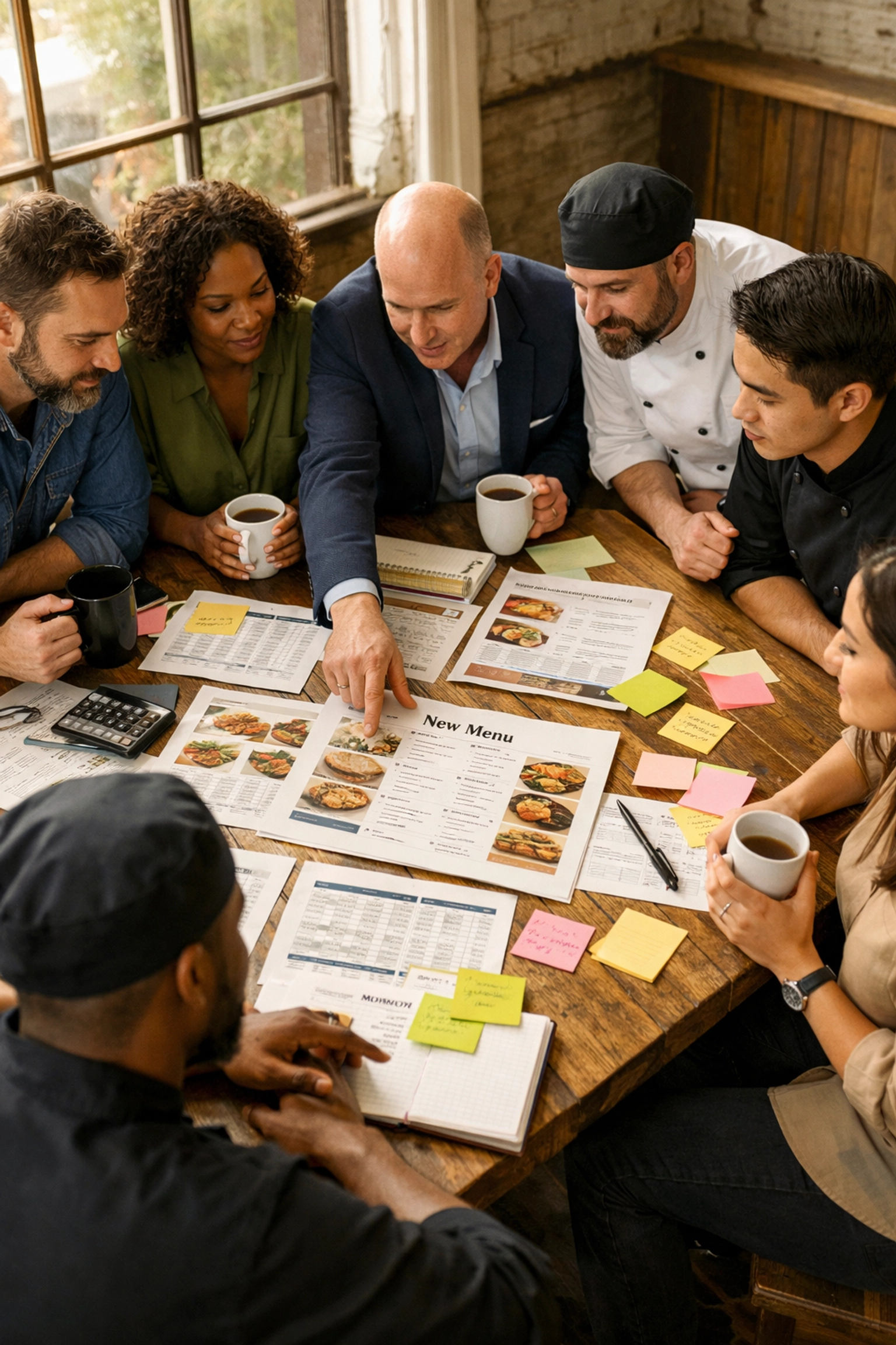 Restaurant team collaborating on menu engineering and pricing strategy