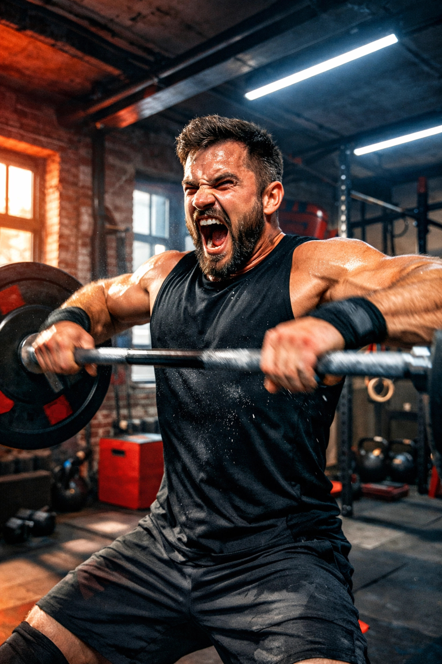 Athlete performing an intense CrossFit workout at home to build functional power and strength.