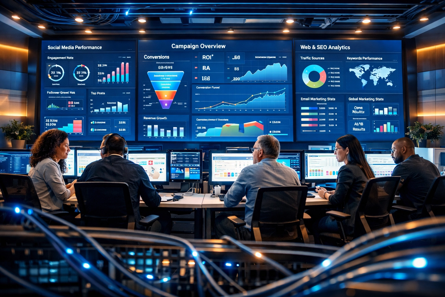 Unified marketing operations center with integrated dashboards for multi-channel campaign management