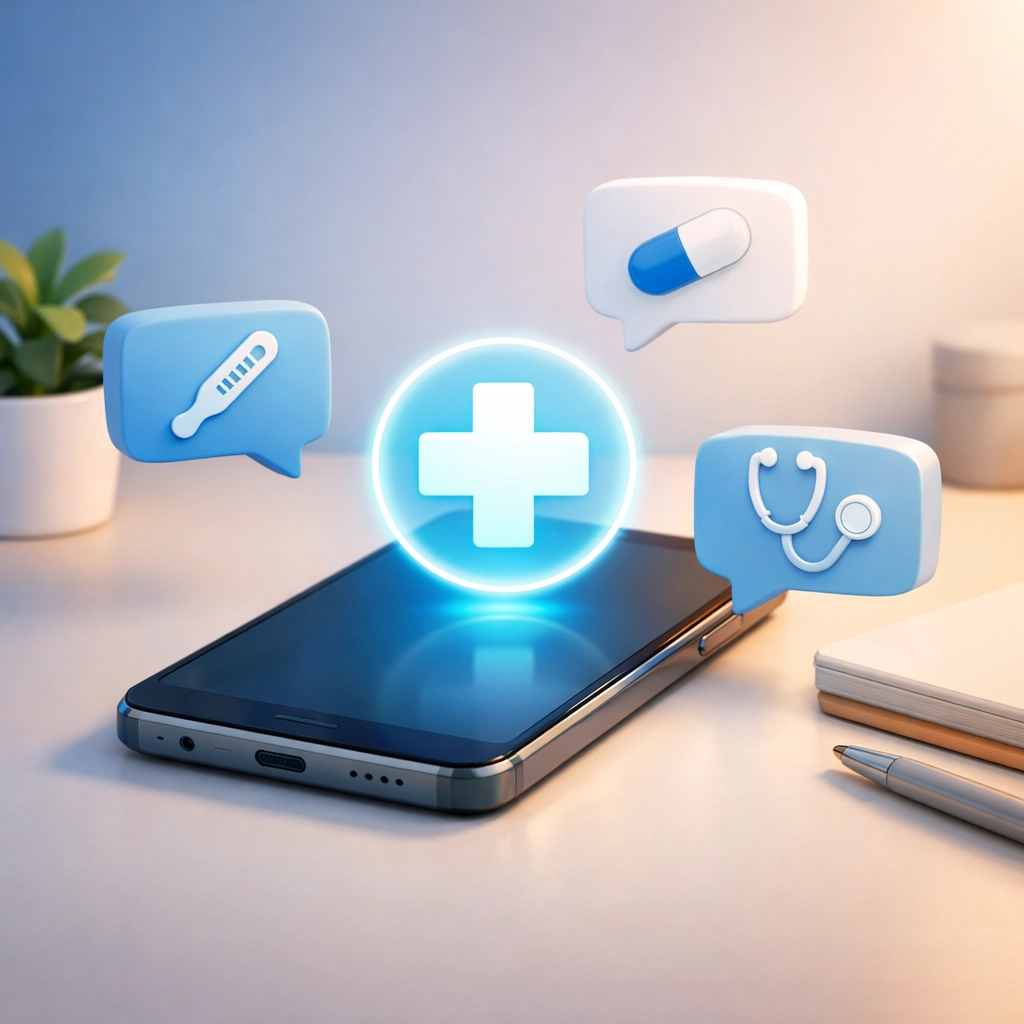 Smartphone showing online doctor consultation for nausea relief via text messaging