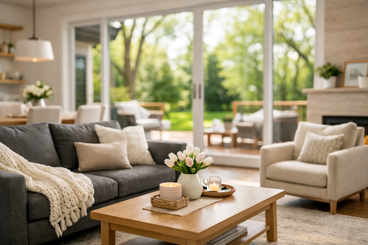 Bright open-concept living room interior in a Newmarket family home, typical of houses for sale in Newmarket.