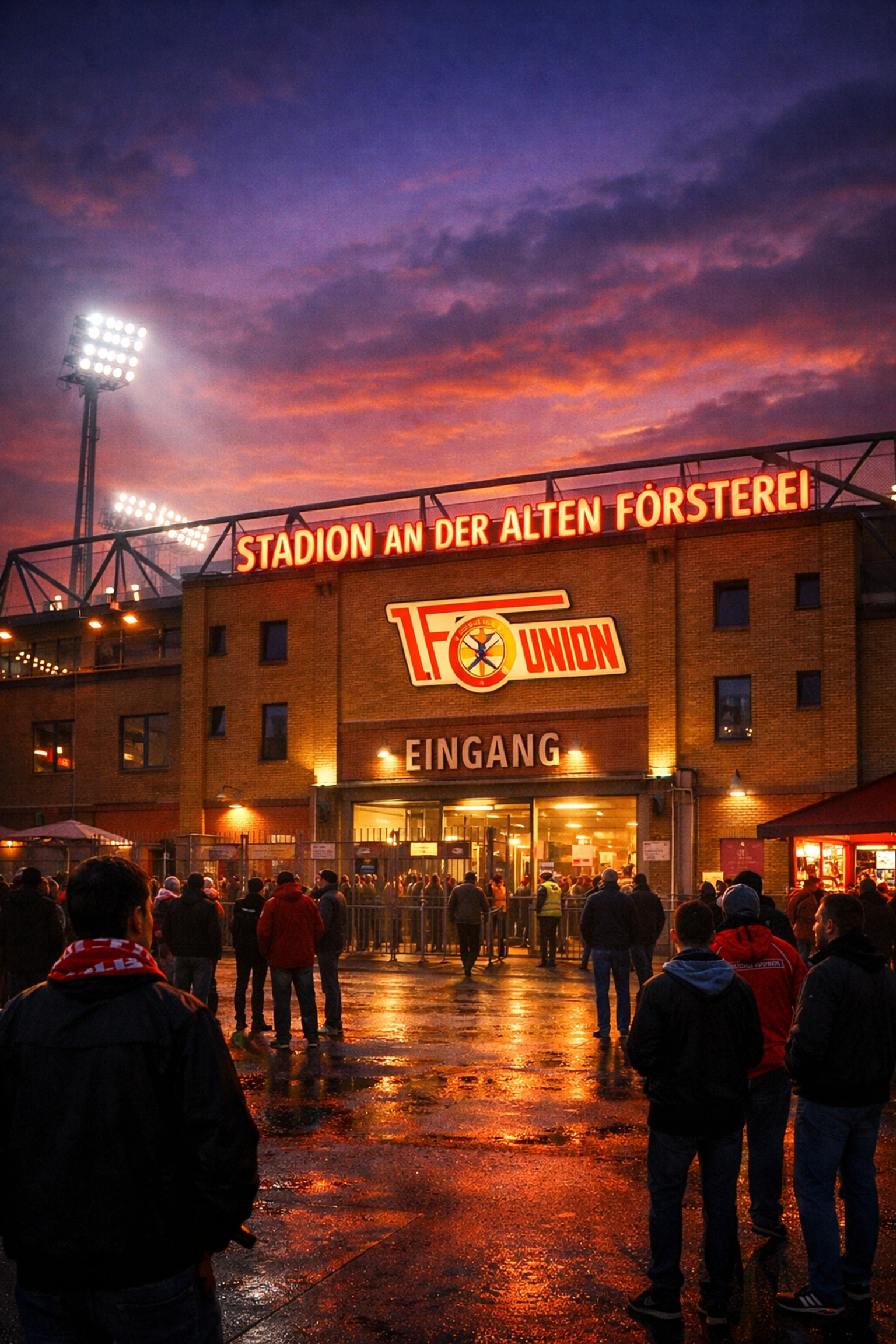 Alte Försterei stadium at dusk before Frankfurt vs Union Berlin evening match