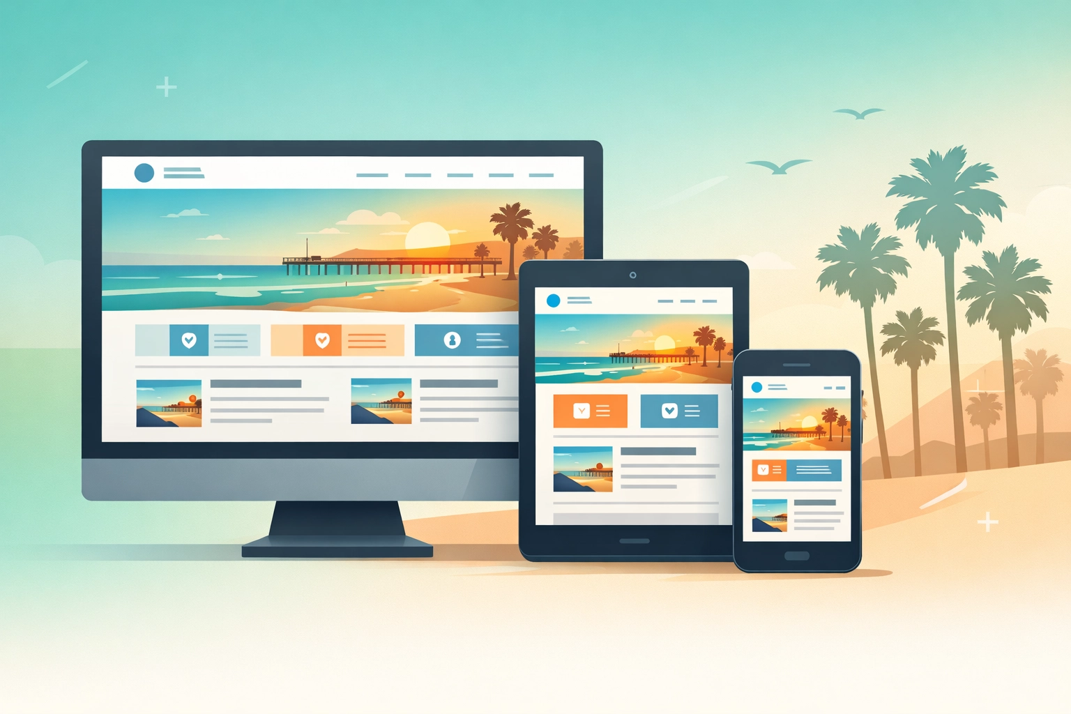 Responsive web design Venice FL showing website adapting across desktop, tablet, and mobile devices
