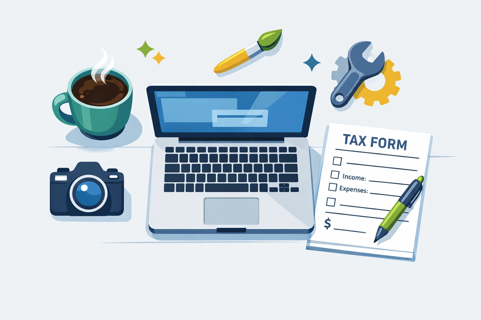 Freelancer workspace with tax forms representing New Haven independent contractor income.