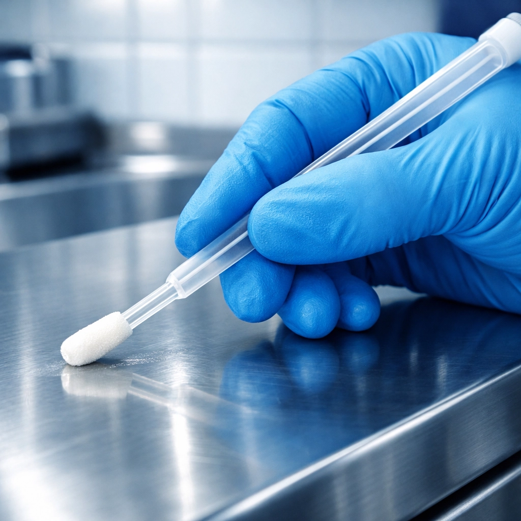 Hygiene swab test providing scientific verification of surface cleanliness in a commercial facility.