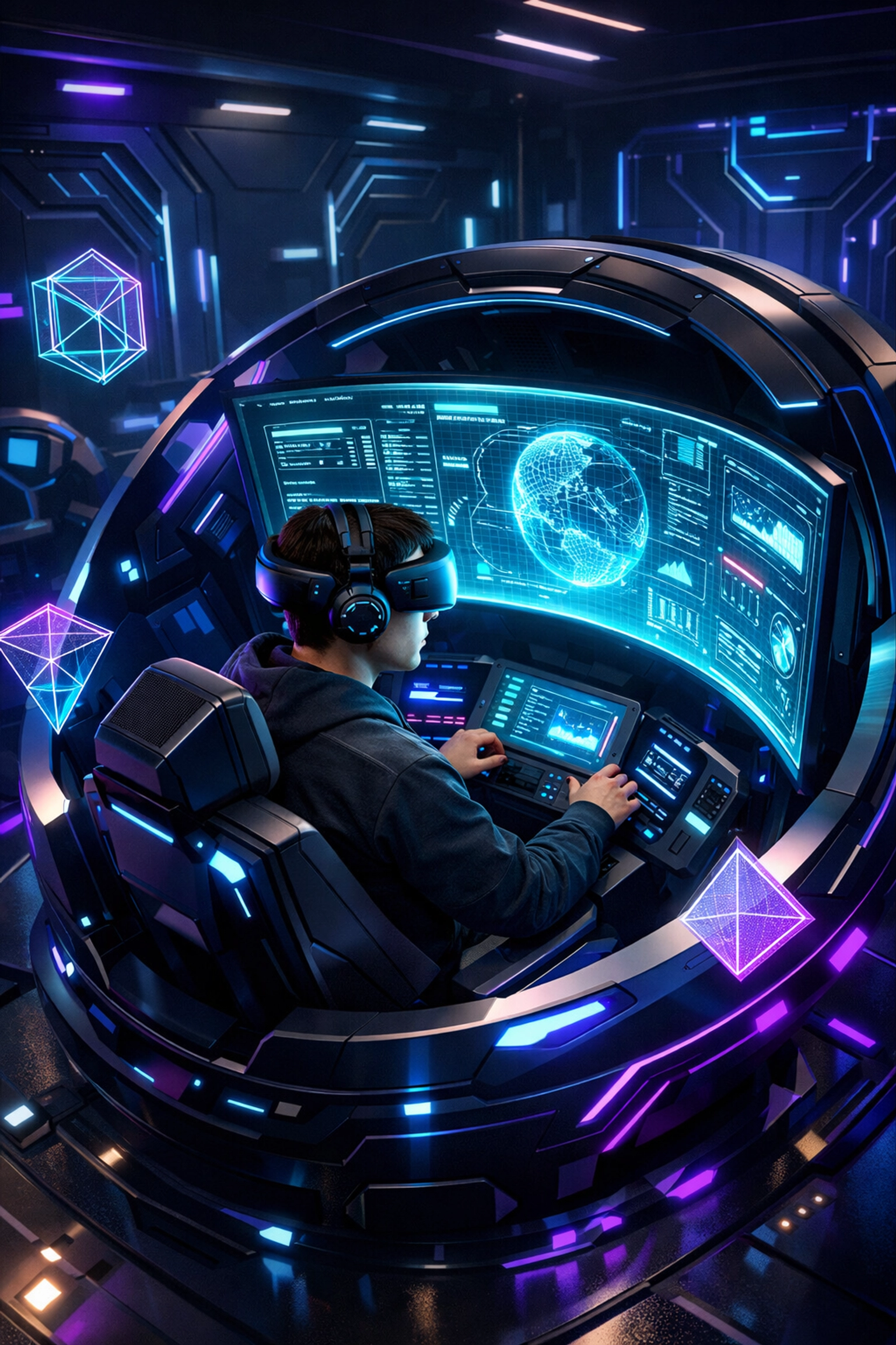 High school student using an EsportsPod simulation pod for immersive career training and workforce development.