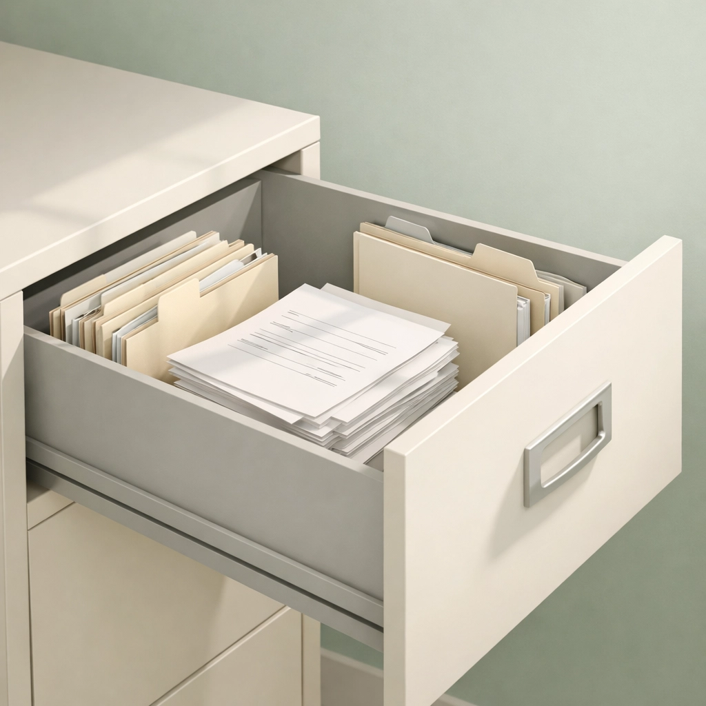 Open file drawer showing how probate makes private financial records publicly accessible