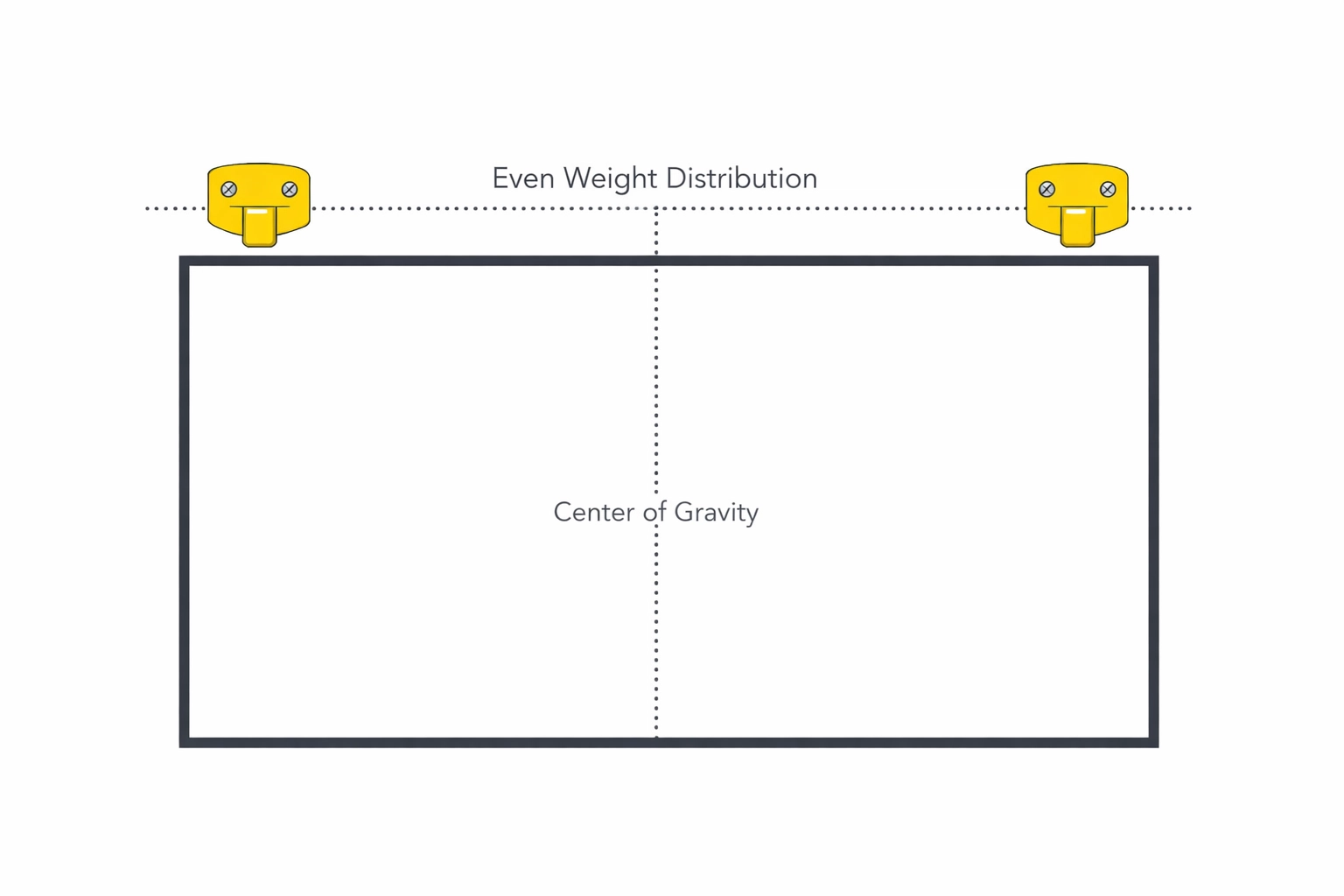 Diagram of two level wall hooks for distributing weight when mounting heavy mirrors or art.