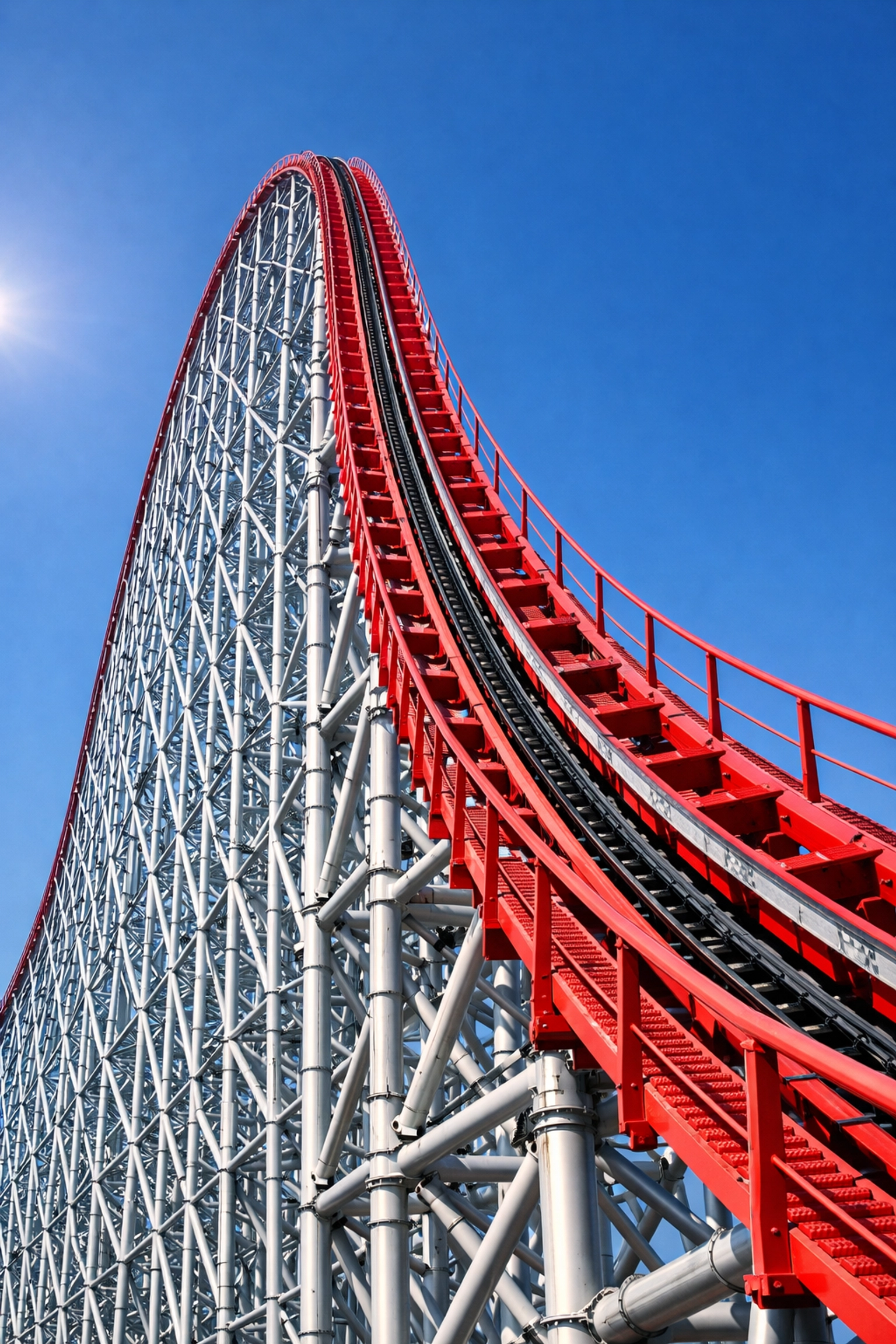 Low-angle photo of Steel Dragon 2000 coaster, one of the best photography locations at Nagashima Spa Land.