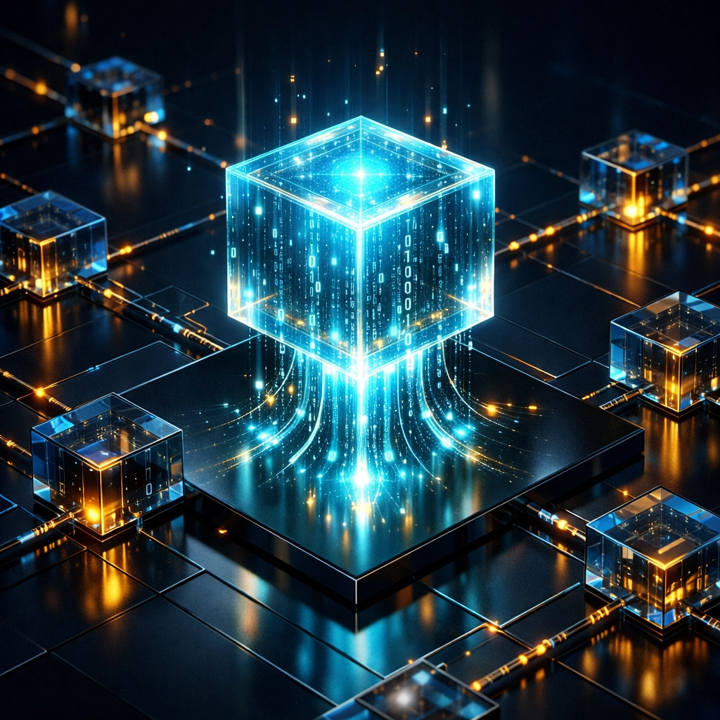 Secure Larecoin NFT receipt stored on a decentralized blockchain ledger for automated business accounting.