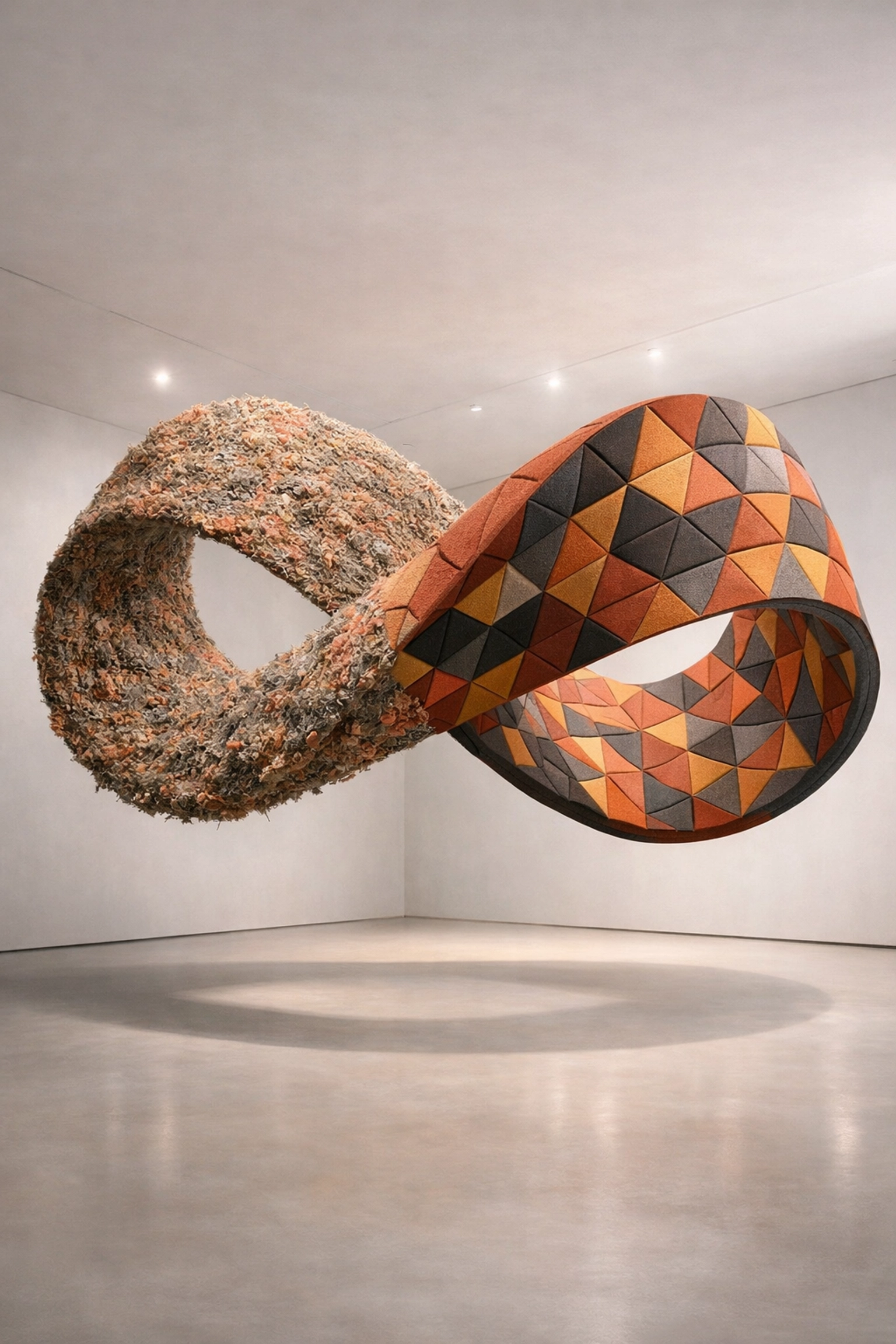 Infinite loop design illustrating the circular economy and recyclability of PET acoustic panels.