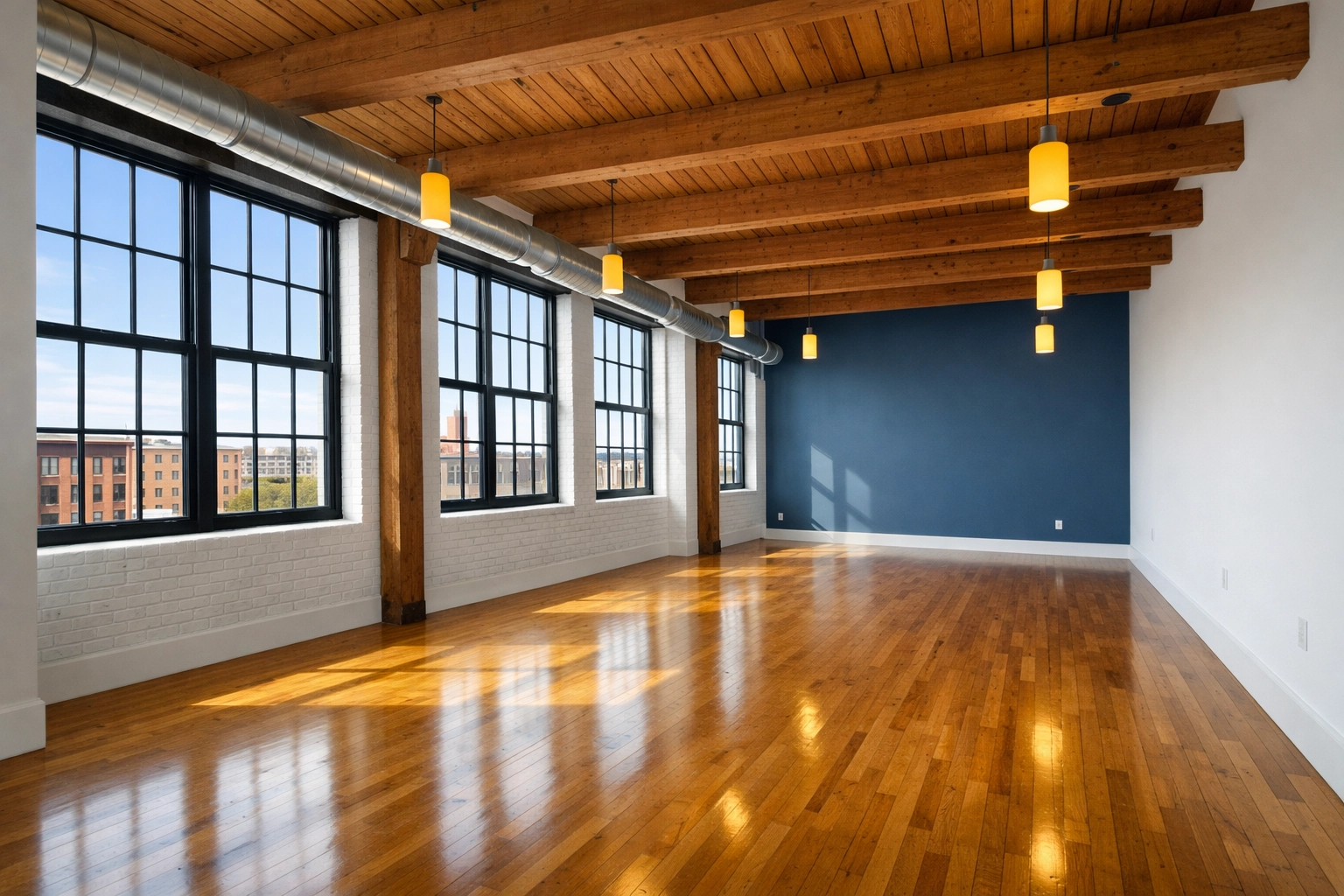 A pristine move-out ready mill loft in Lowell following professional house cleaning Lowell MA.