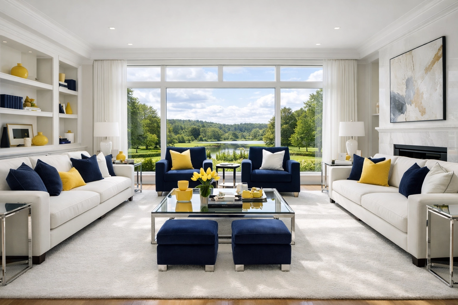 Impeccably clean luxury Dover living room showing expert residential cleaning Massachusetts results.