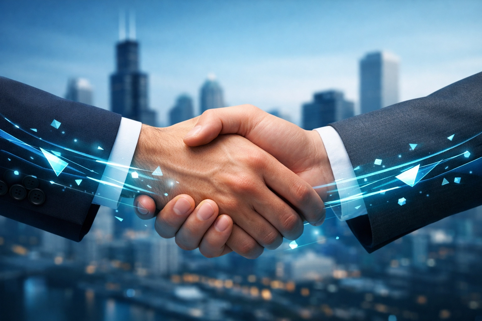 Business partnership handshake representing MSP Chicago relationship with local companies