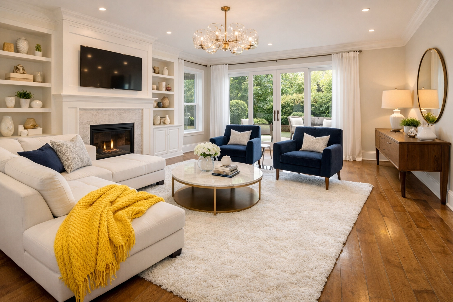 A professionally deep cleaned Lowell living room showing the quality of expert maid services.