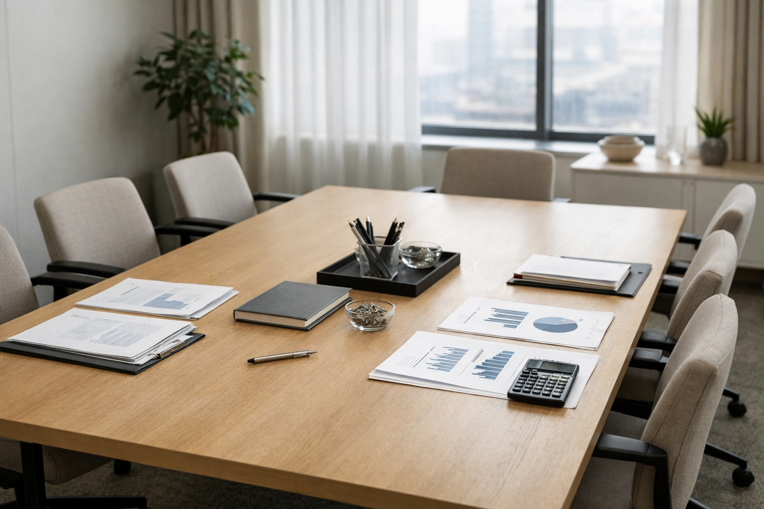 Modern office interior in Fredericksburg, Virginia with organized paperwork for an uncontested divorce in Virginia