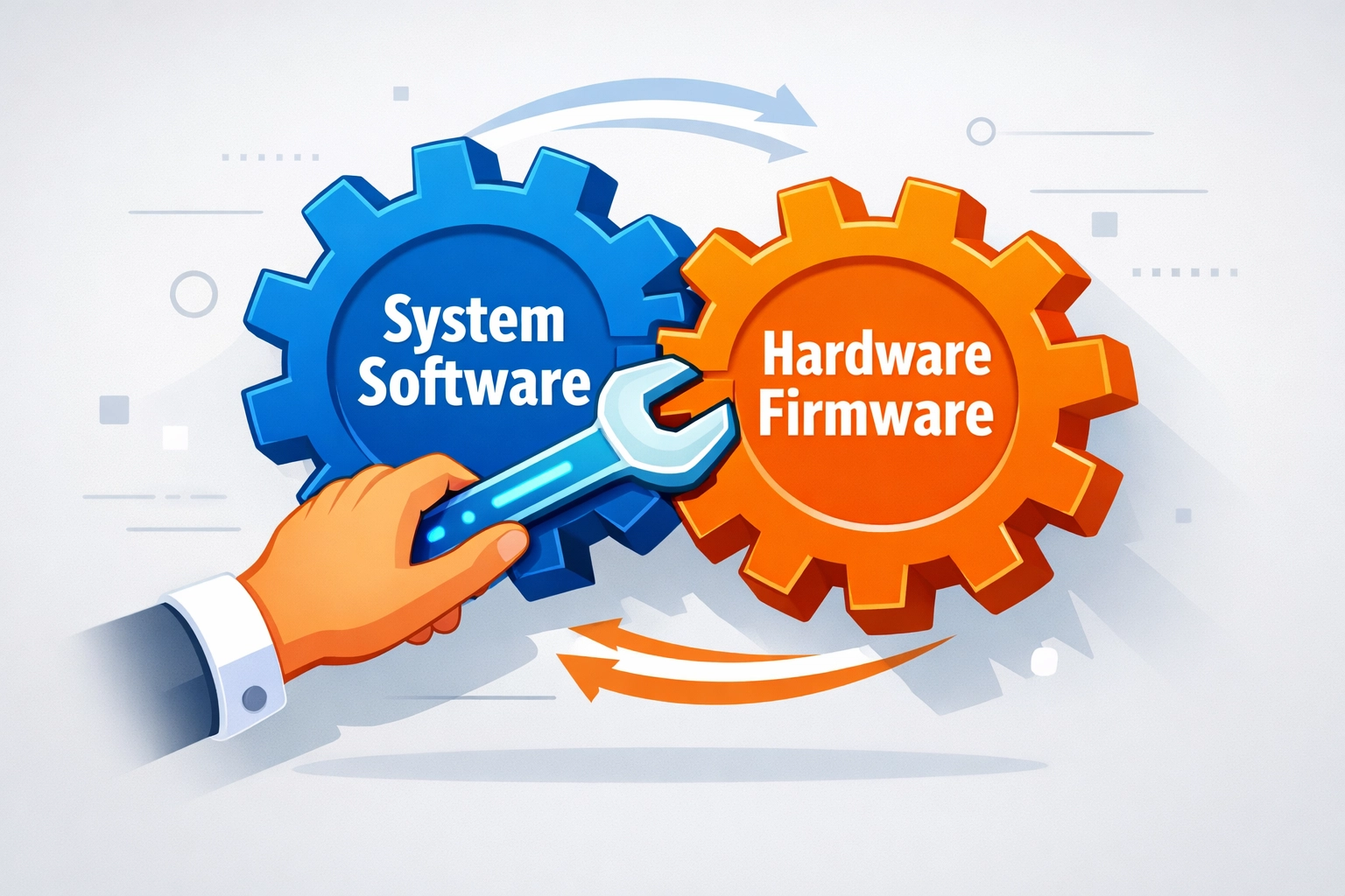 Interlocking gears showing synchronized hardware firmware and software updates by managed IT services Toronto.