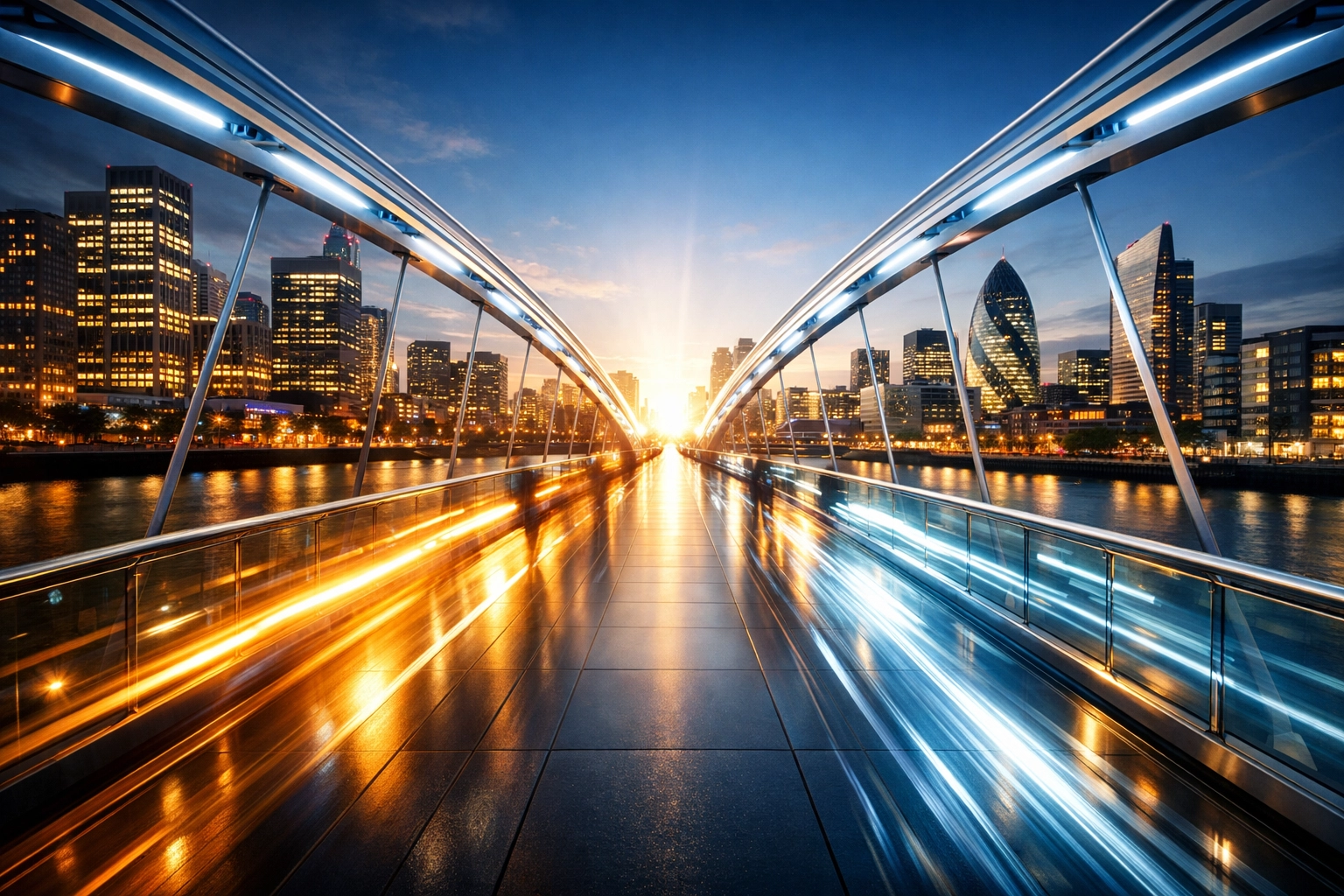 A sleek modern bridge representing fast bridging finance solutions for UK property investors and landlords.